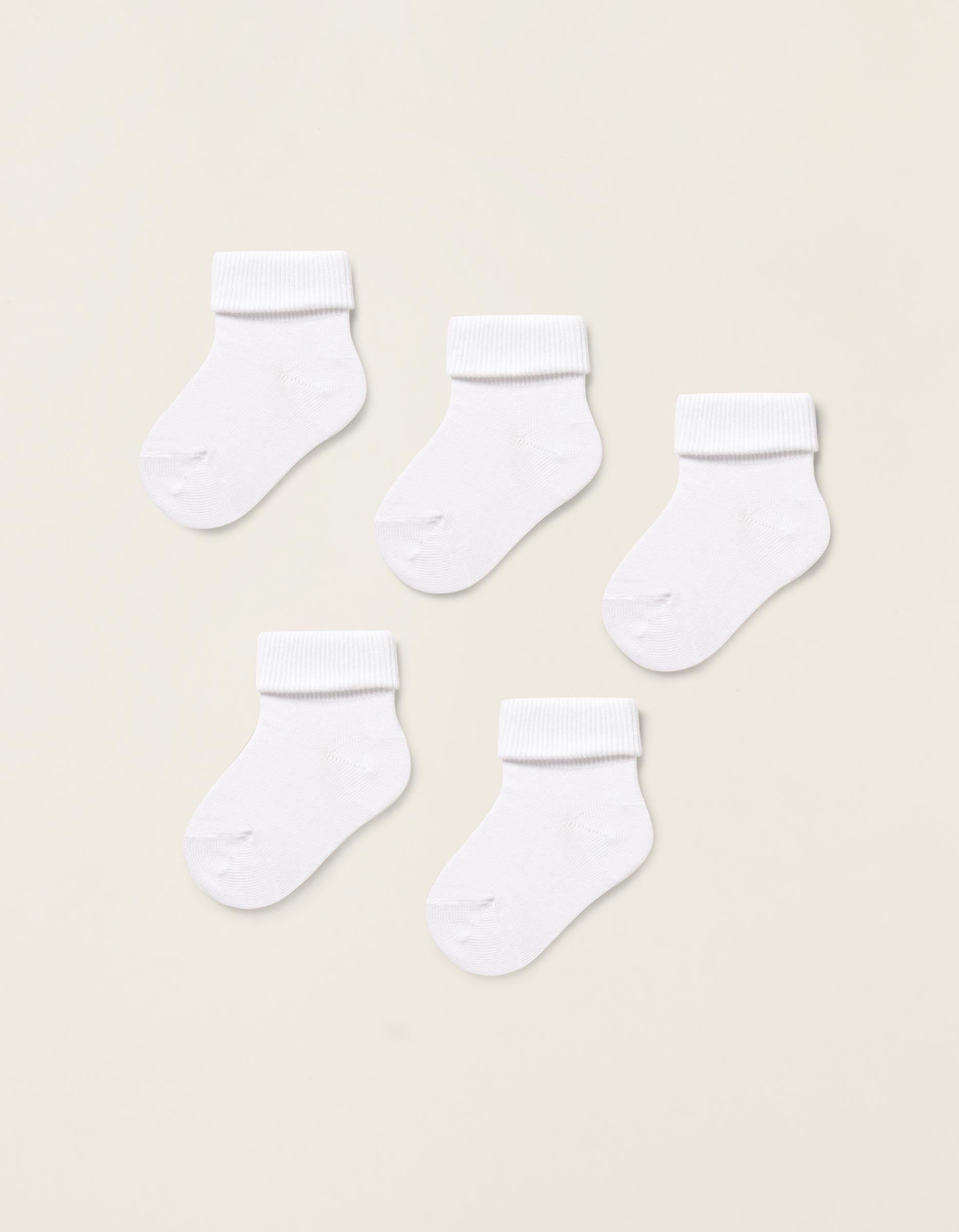 5-Pack Pairs of Socks with Turndown for Baby, White