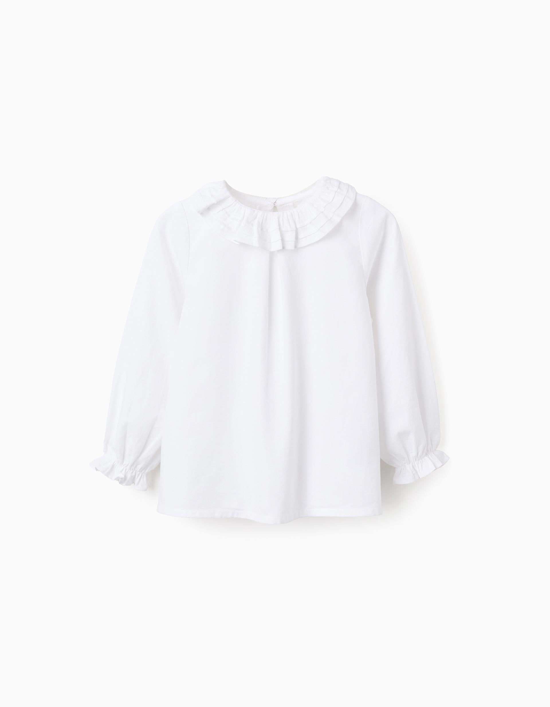 Cotton Twill Blouse for Girls, White