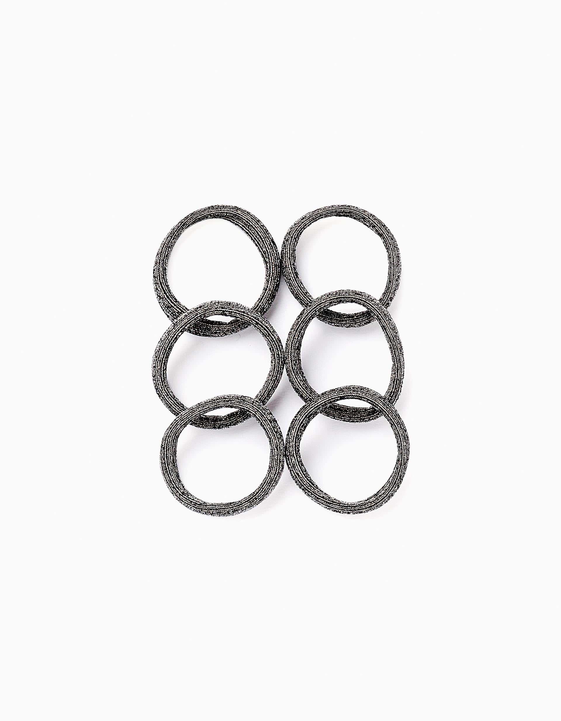 Pack of 6 Hair Elastic Bands for Baby and Girls, Black/Gold