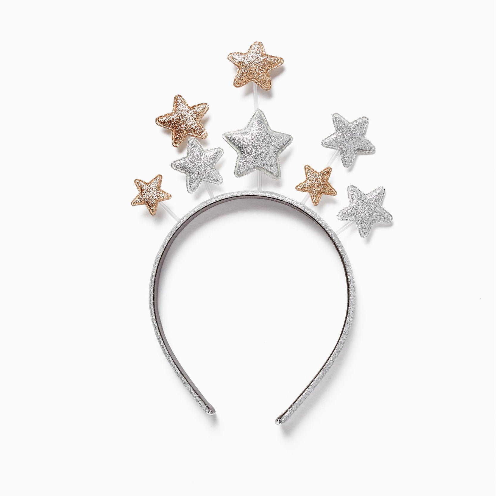 Headband with Stars and Glitter for Girls, Silver
