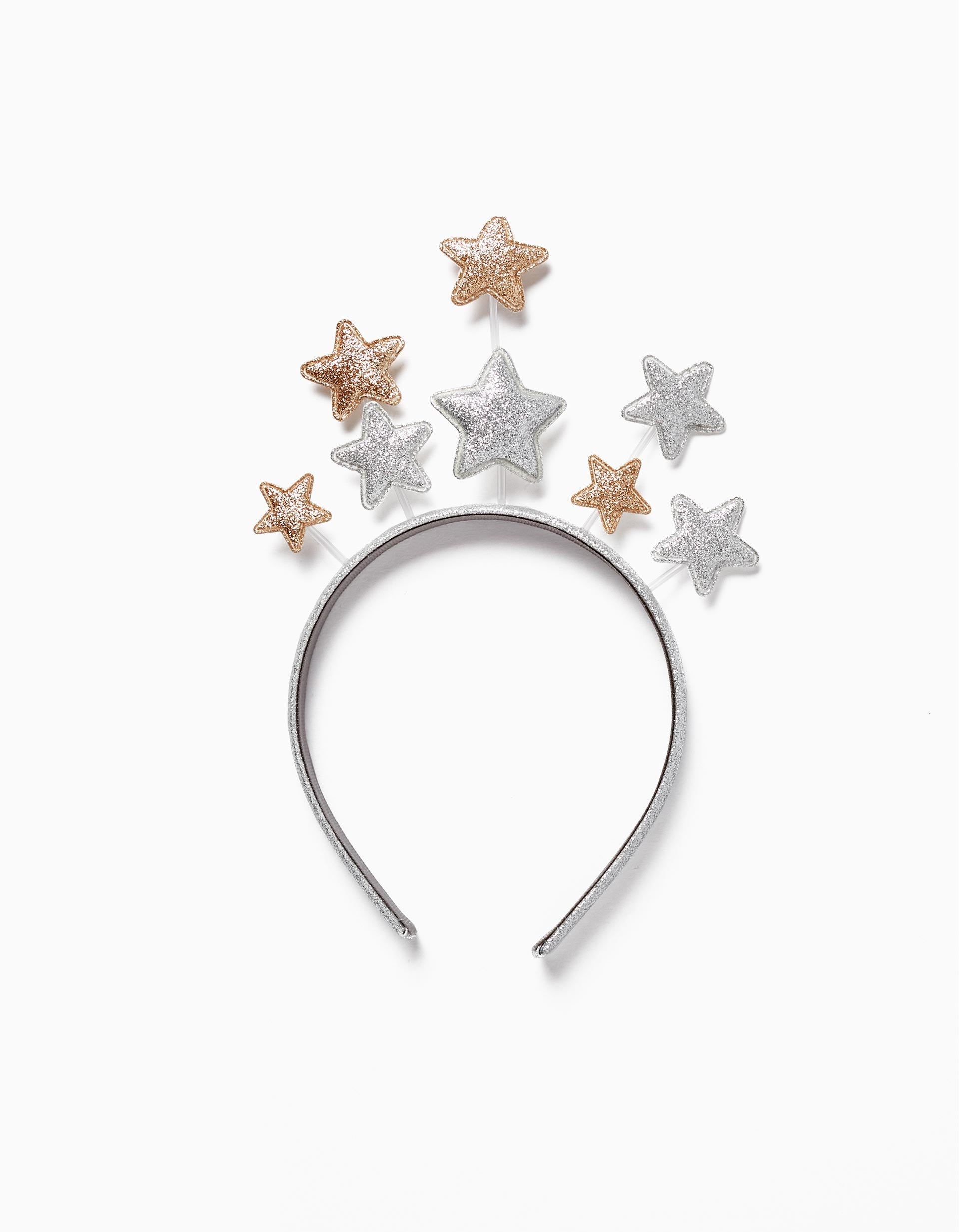 Headband with Stars and Glitter for Girls, Silver