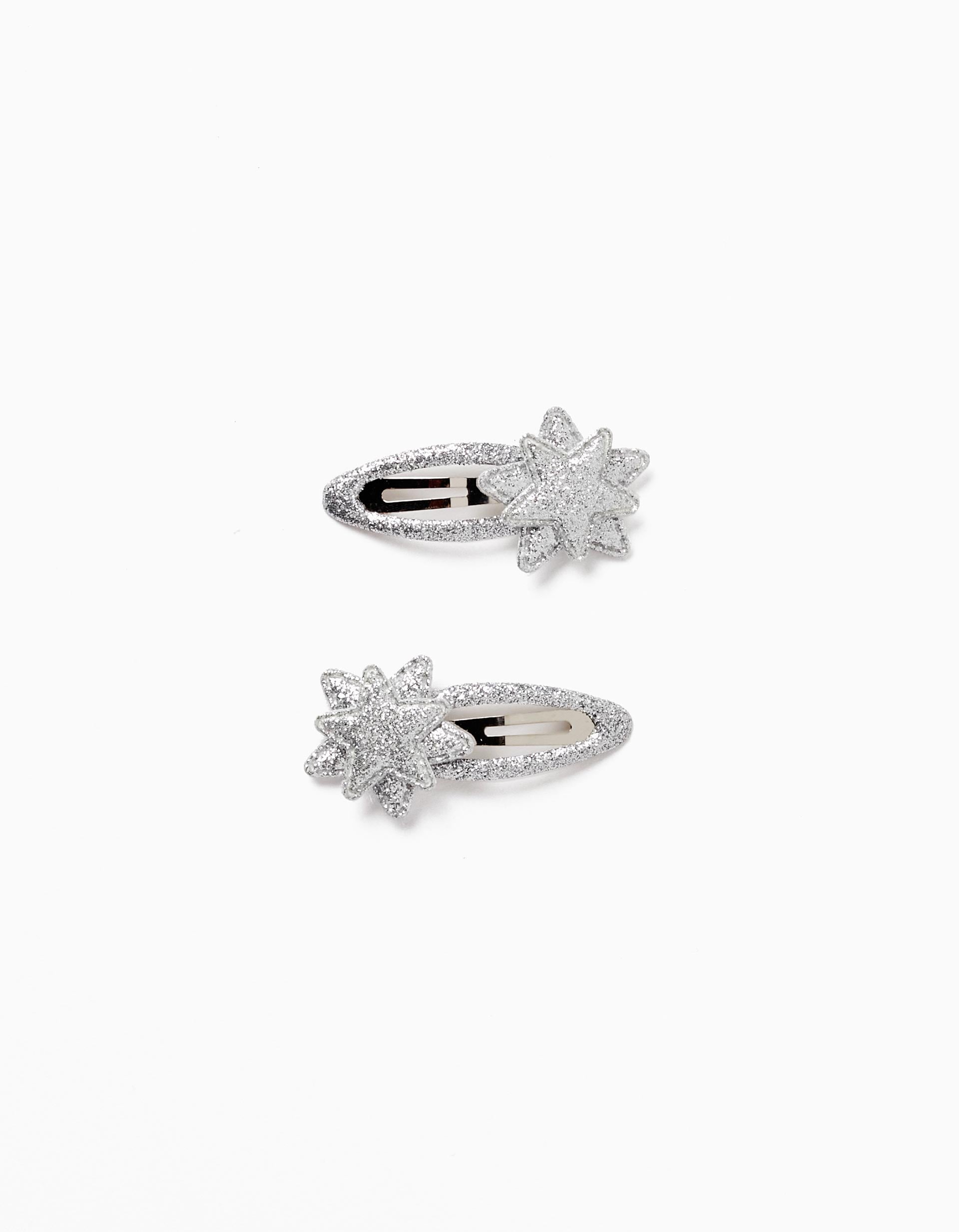 Pack of 2 Hair Clips for Baby and Girl 'Stars', Silver