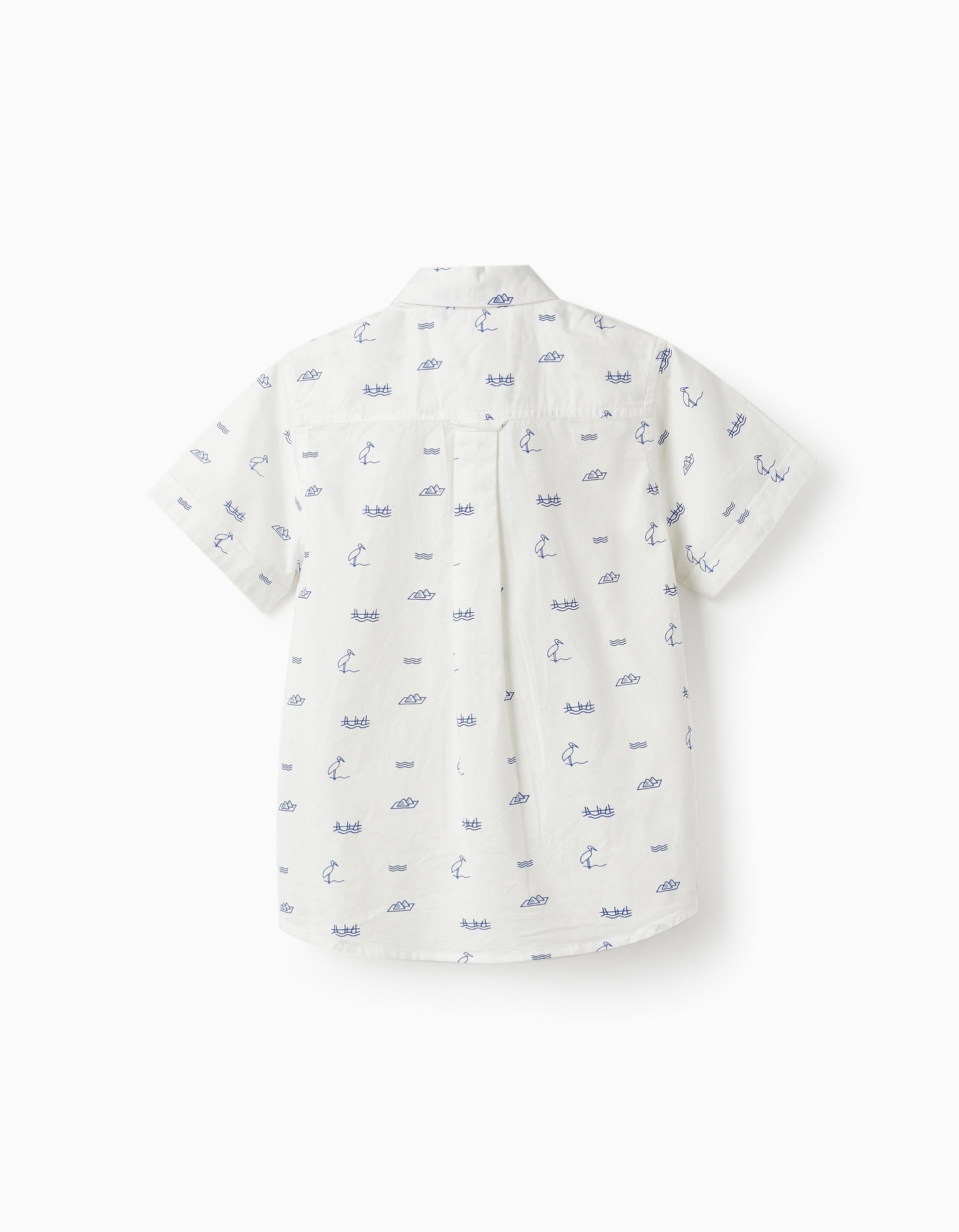 Short Sleeve Cotton Shirt for Boys, White/Blue
