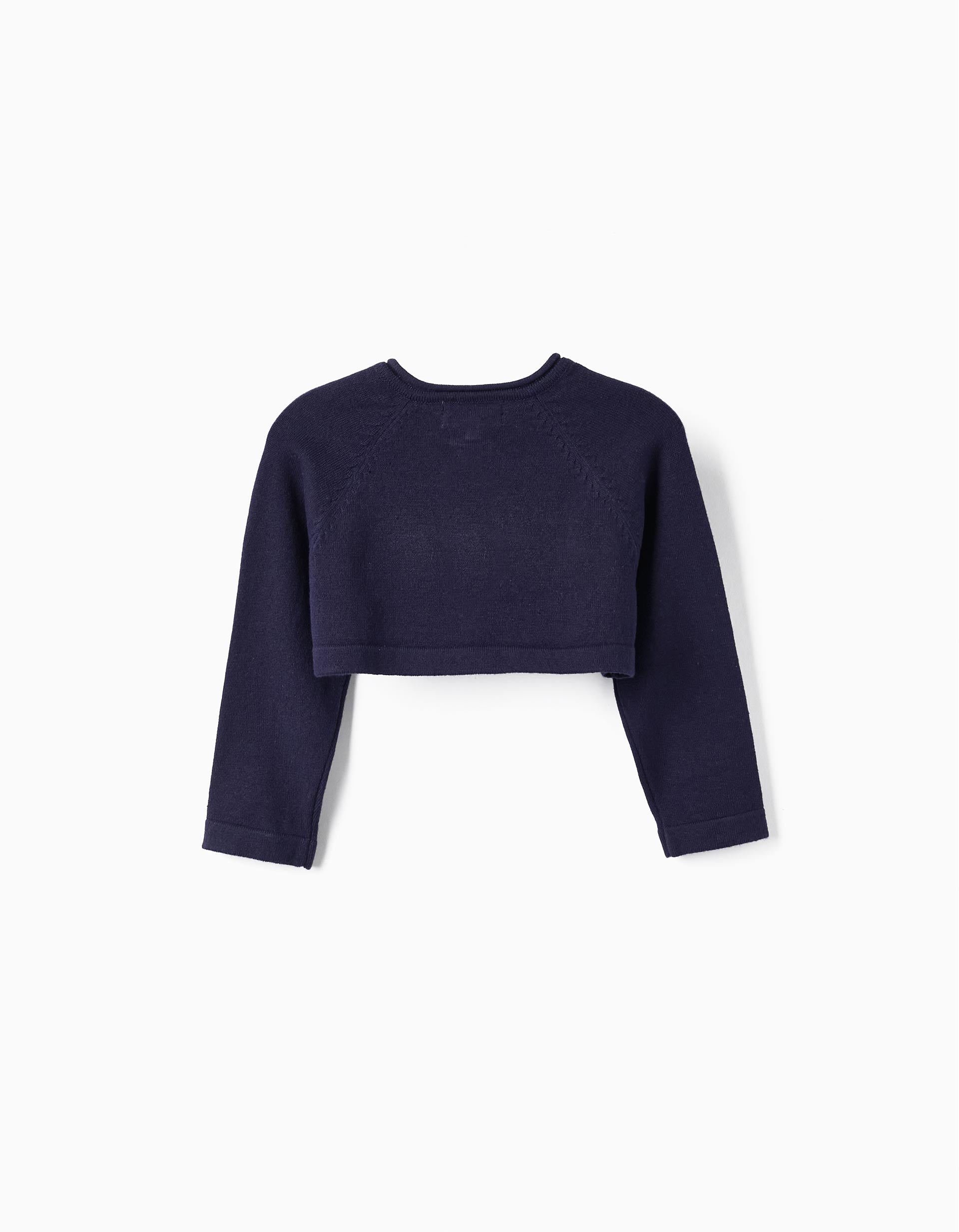 Knitted Bolero Jacket for Baby Girls, Dark Blue