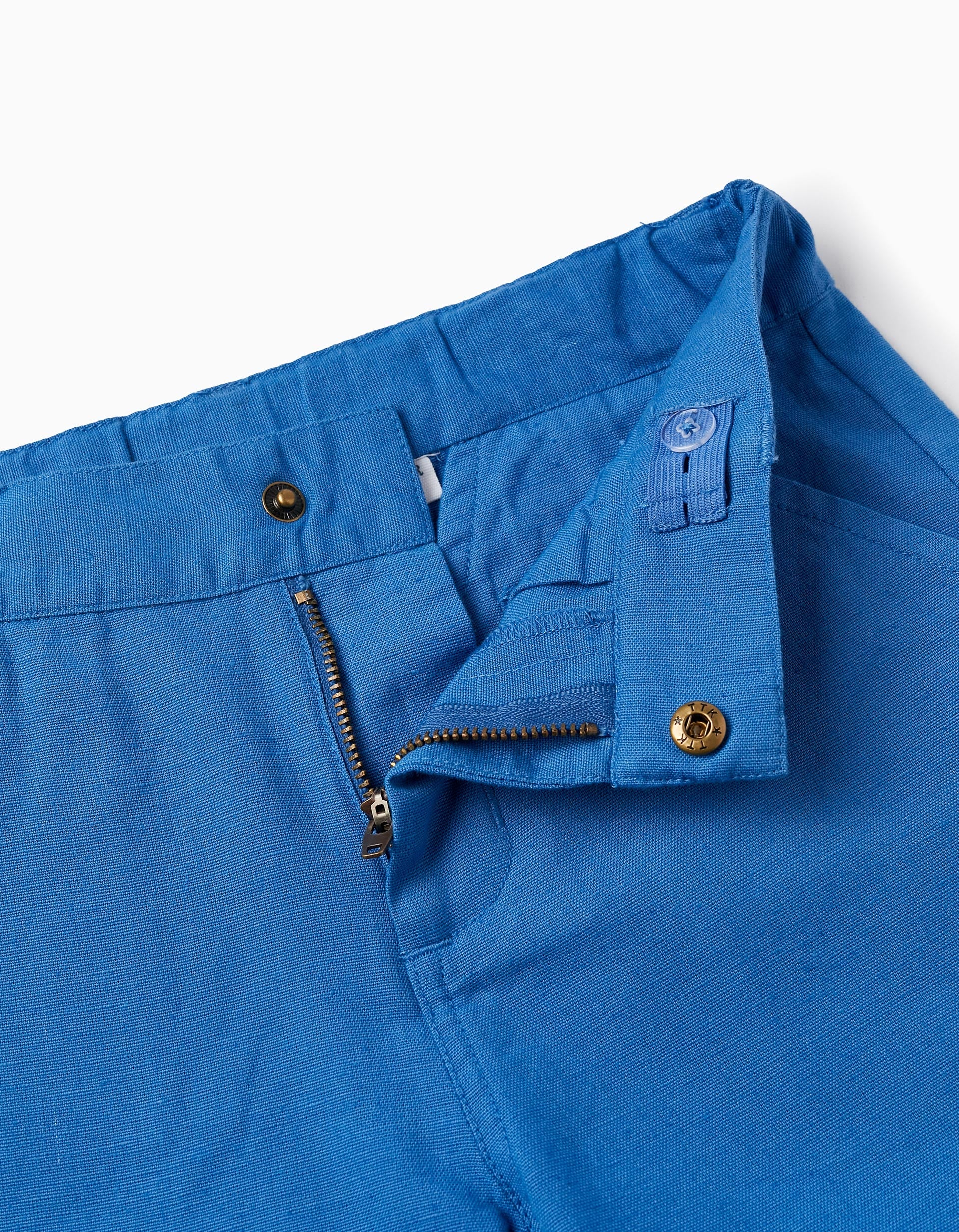 Cotton and Linen Chino Shorts for Boys 'Long', Blue