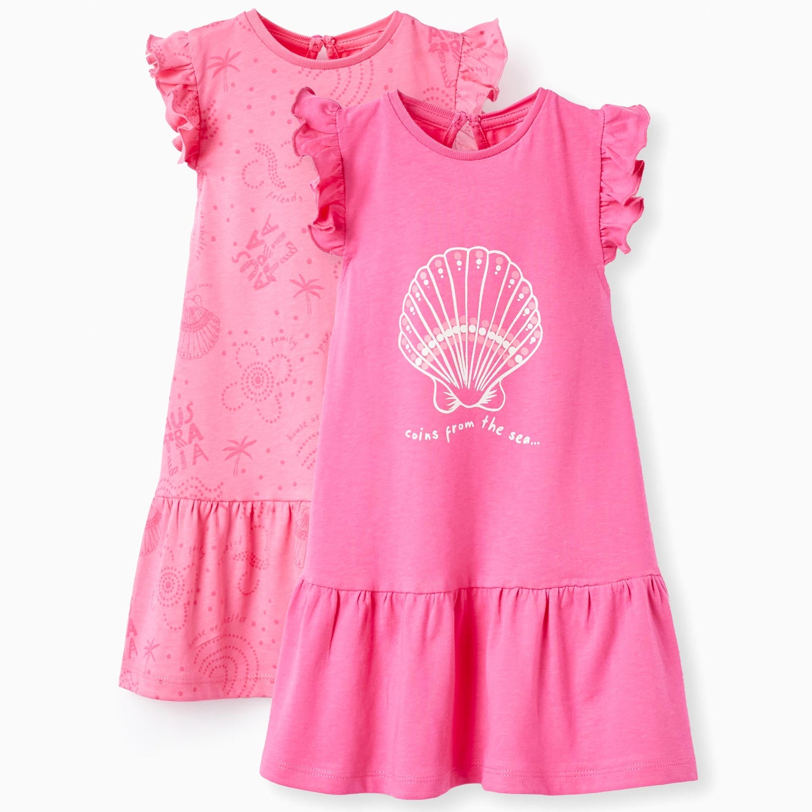 Pack of 2 Cotton Dresses for Baby Girls 'Coins From The Sea', Pink