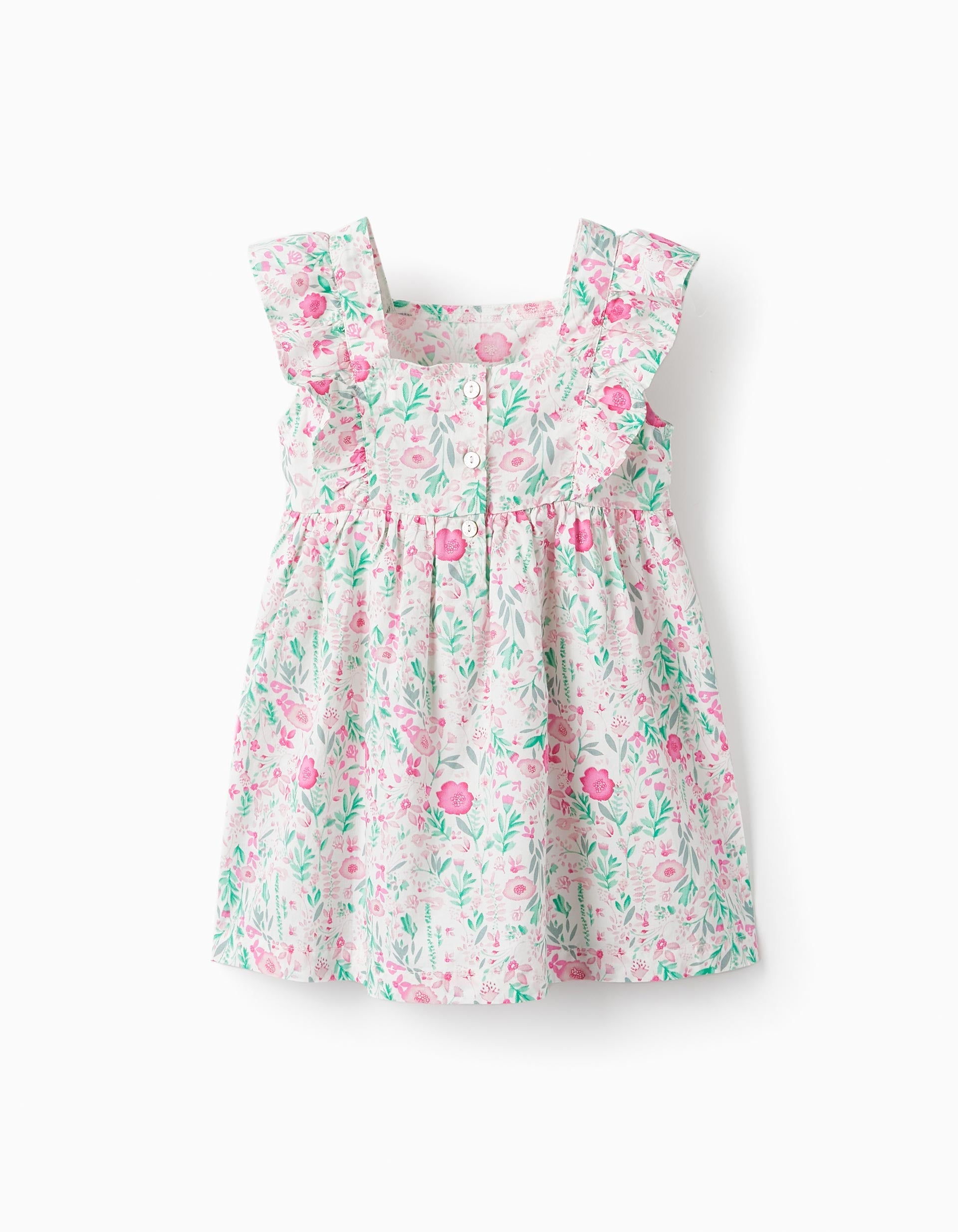 Floral Cotton Dress for Baby Girls, White/Pink