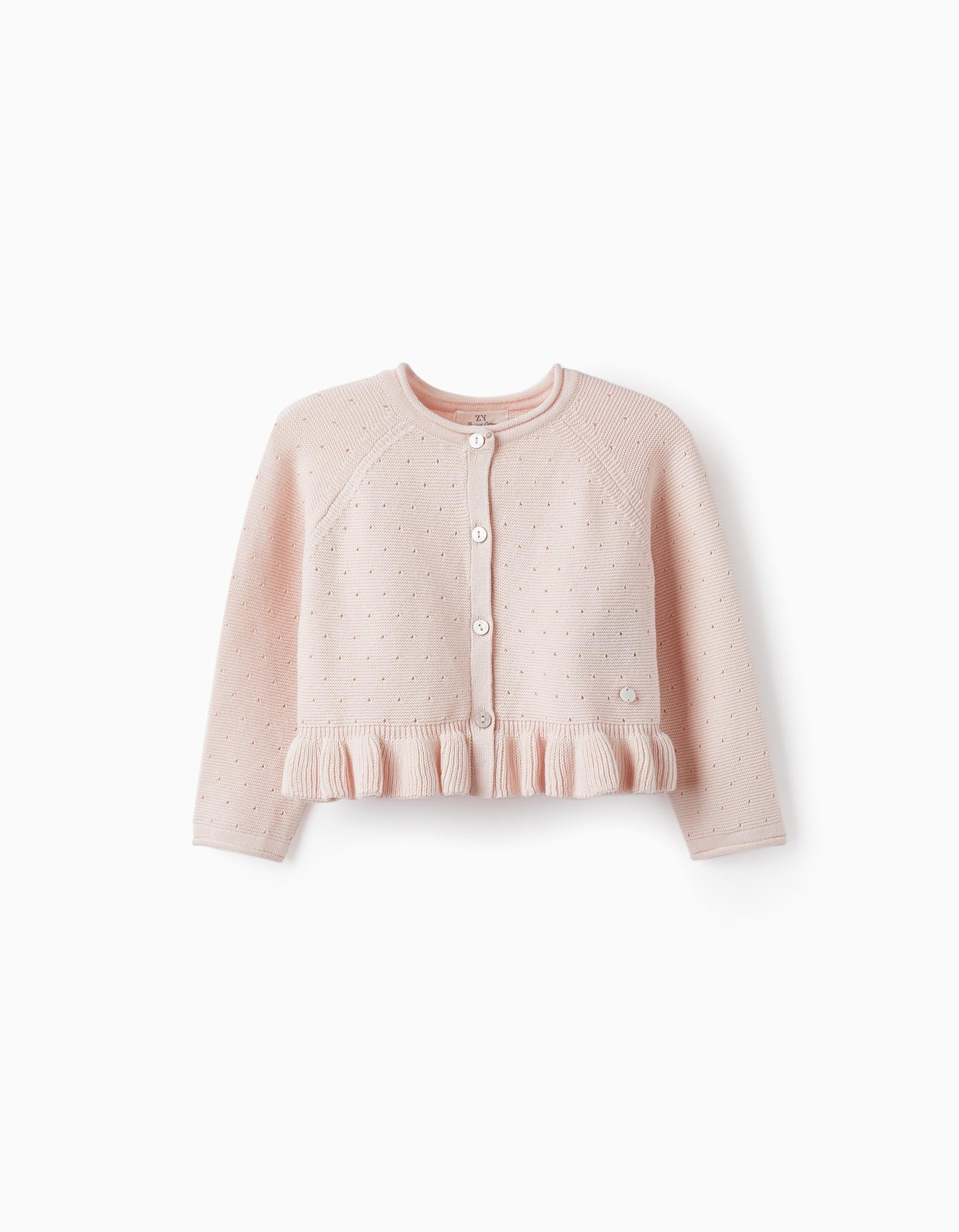 Knitted Bolero Jacket with Ruffle for Baby Girls, Light Pink