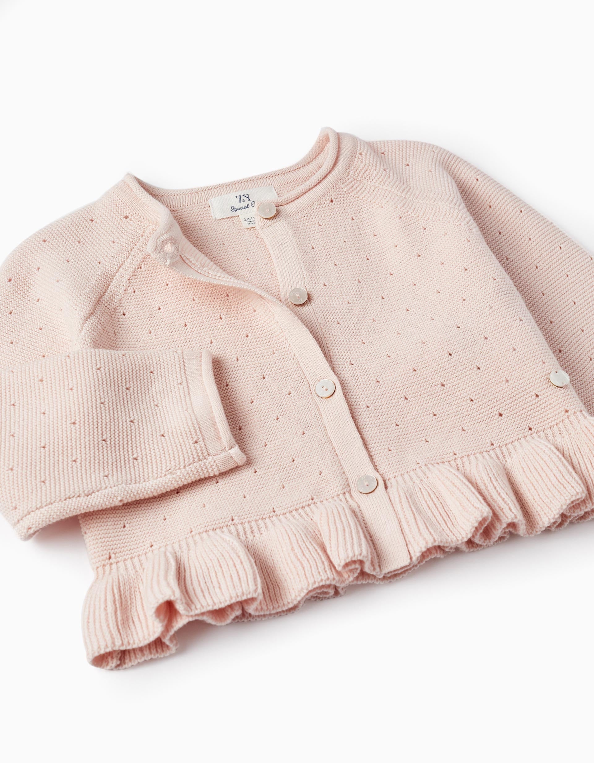 Knitted Bolero Jacket with Ruffle for Baby Girls, Light Pink