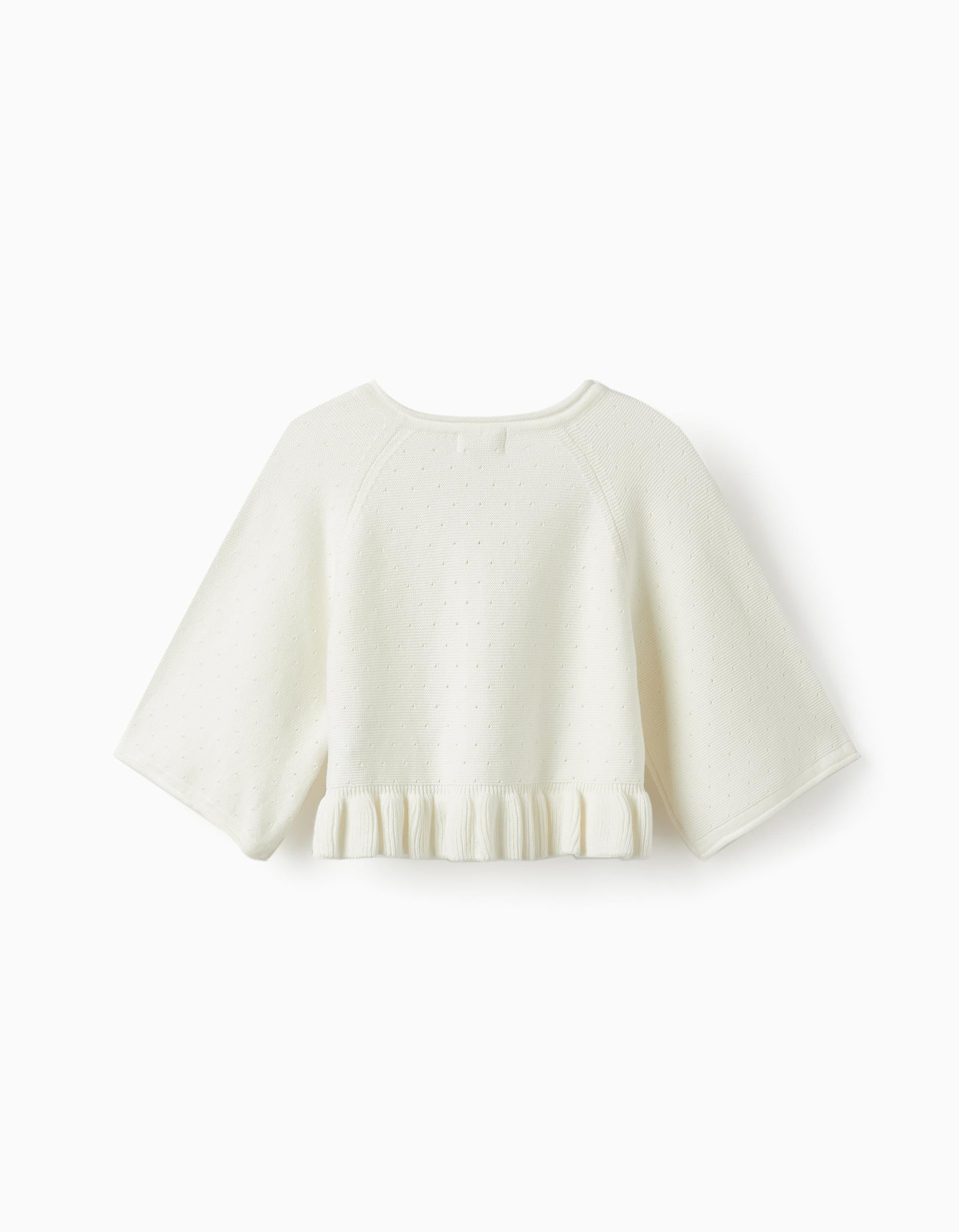 Knitted Bolero Jacket with Ruffle for Girls, White