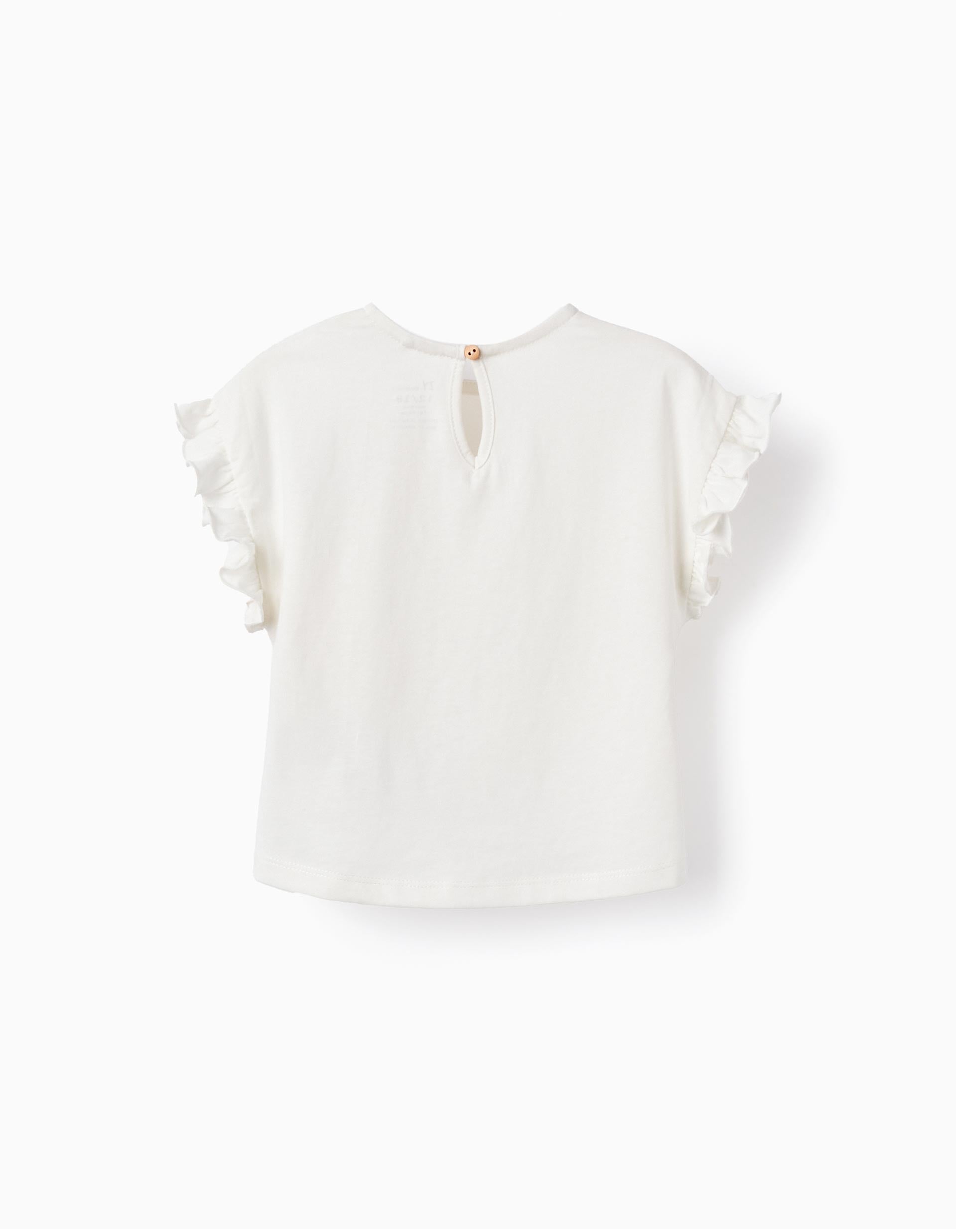 Cotton T-shirt with Ruffles for Baby Girls 'Cha Cha Cha', White