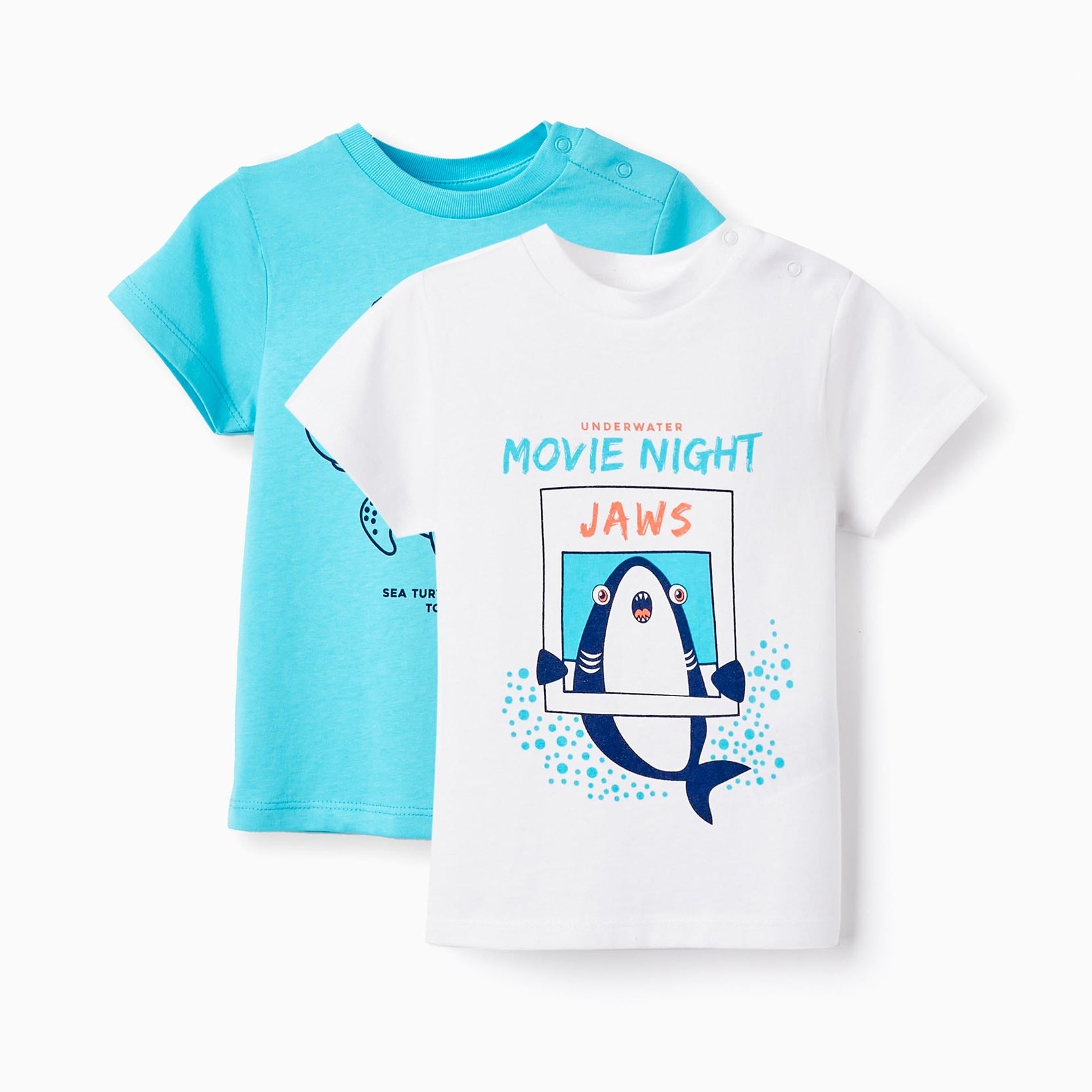 2 Cotton T-shirts for Baby Boys 'Sea Animals', White/Blue