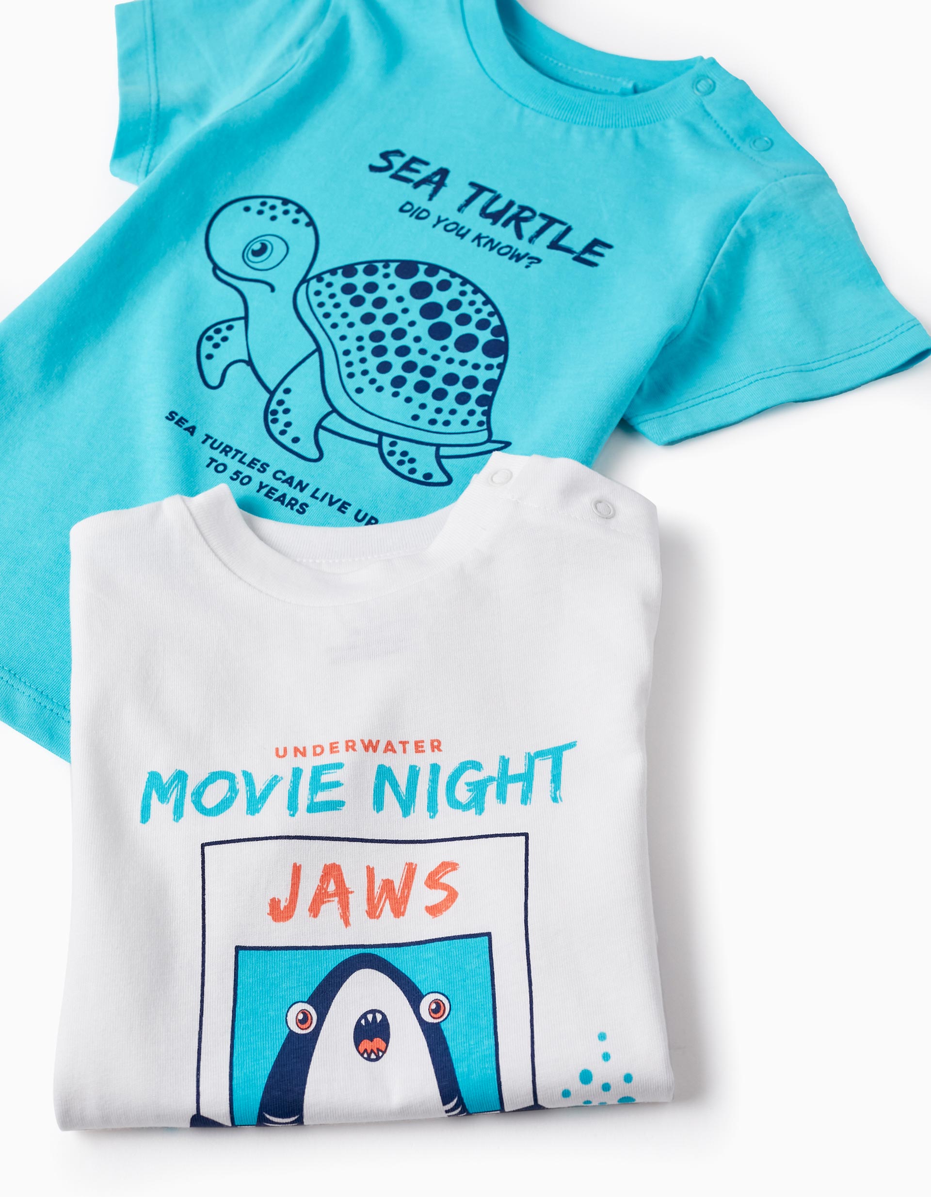 2 Cotton T-shirts for Baby Boys 'Sea Animals', White/Blue