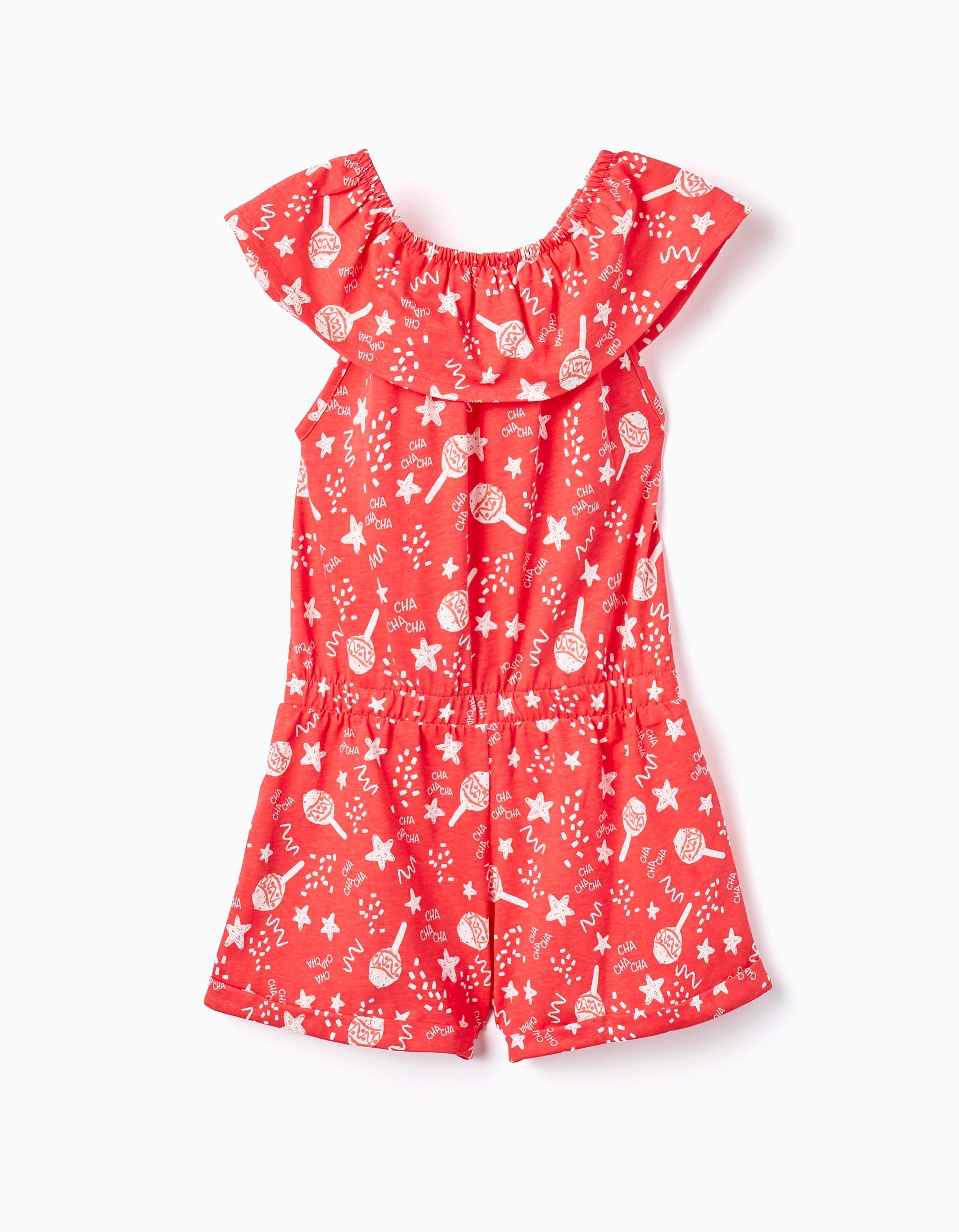 Short Cotton Jumpsuit for Girls 'Cha Cha Cha', Red