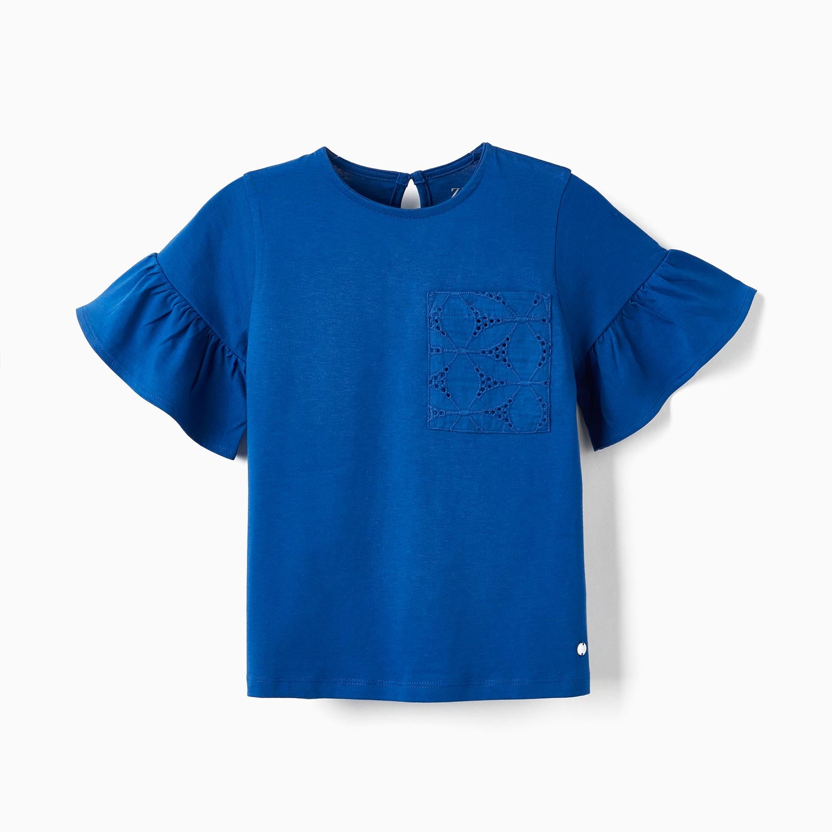 Short Sleeve T-Shirt with Embroidered Pocket for Girls, Blue