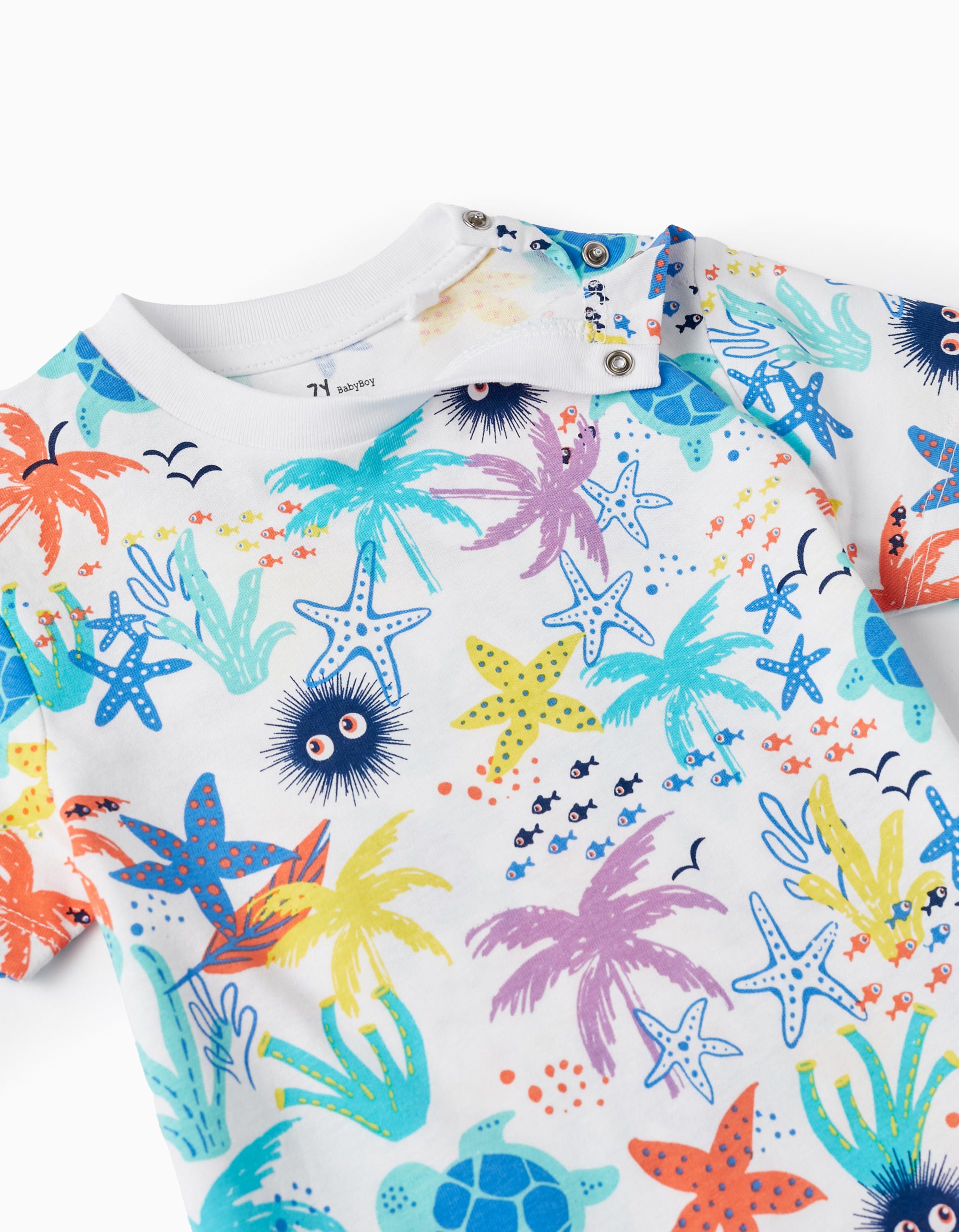 Cotton T-shirt with Pattern for Baby Boys 'Sea & Palm Trees', Multicolour