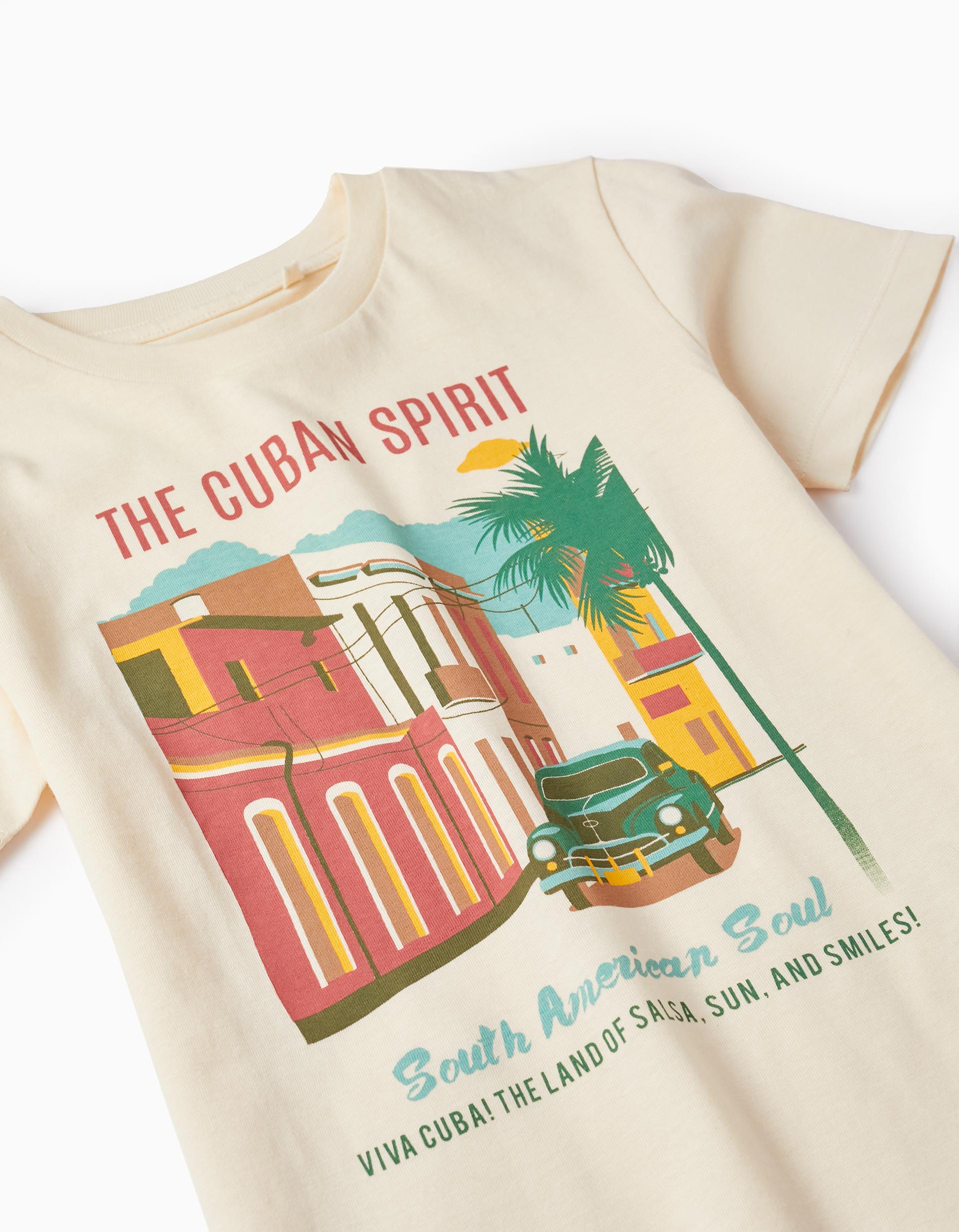 T-shirt + Shorts for Boys 'The Cuban Spirit', Beige/Coral
