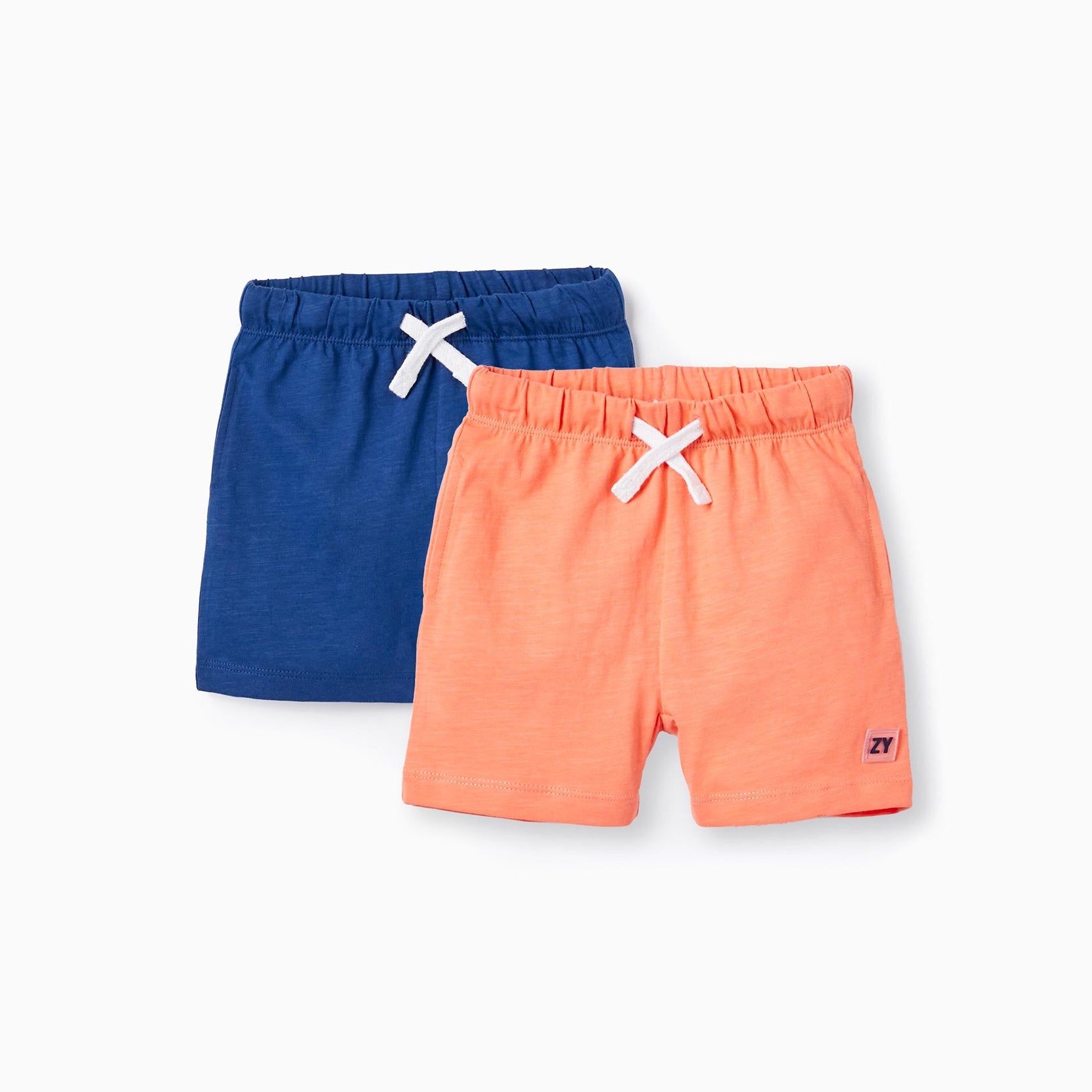 2 Cotton Sport Shorts for Baby Boys, Coral/Dark Blue