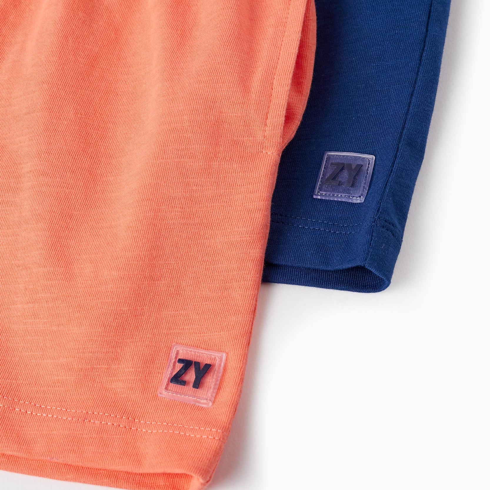 2 Cotton Sport Shorts for Baby Boys, Coral/Dark Blue