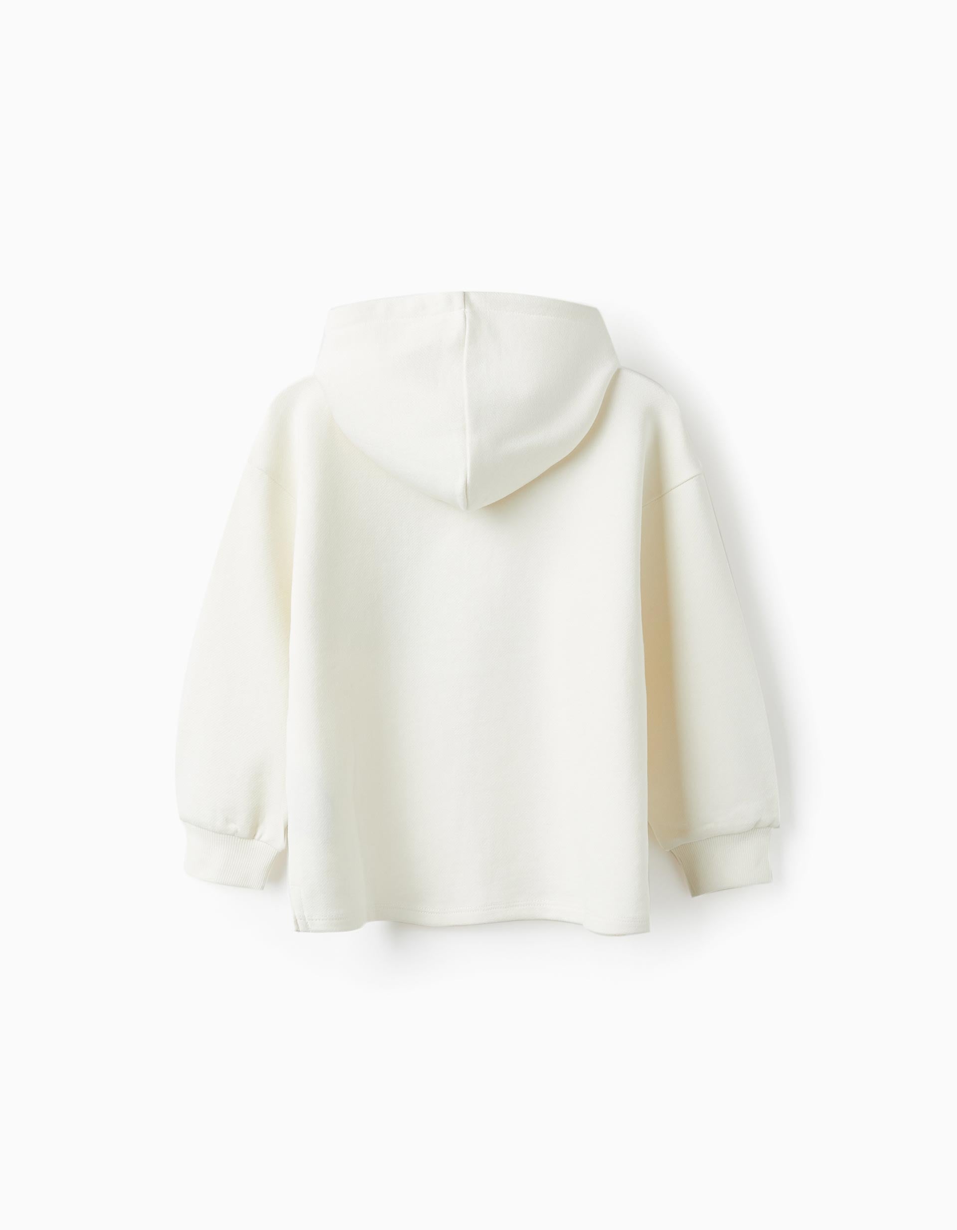 Hooded Cotton Jumper for Girls 'Wave Tribe', White