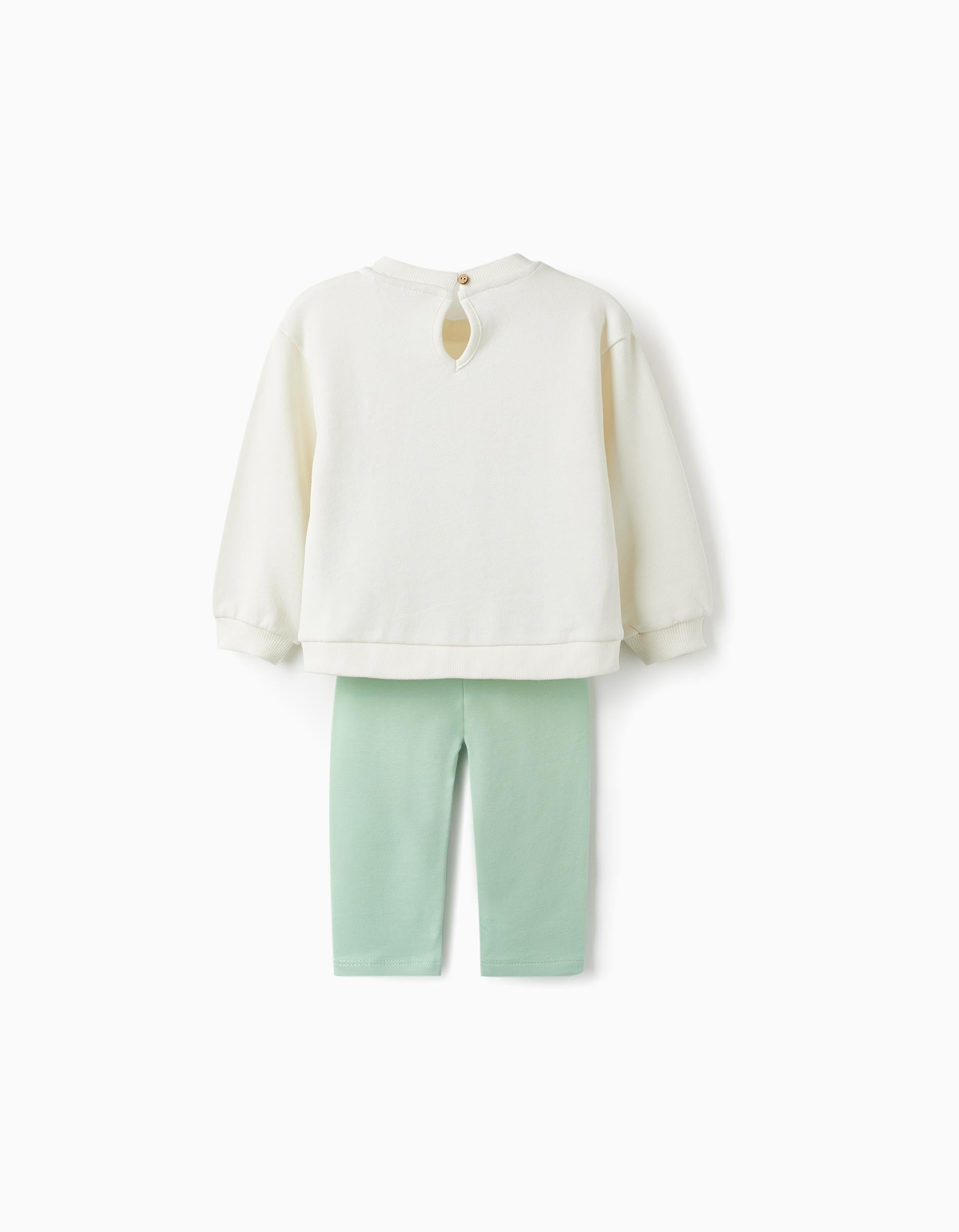Sweatshirt + Cotton Leggings for Baby Girls, White/Green