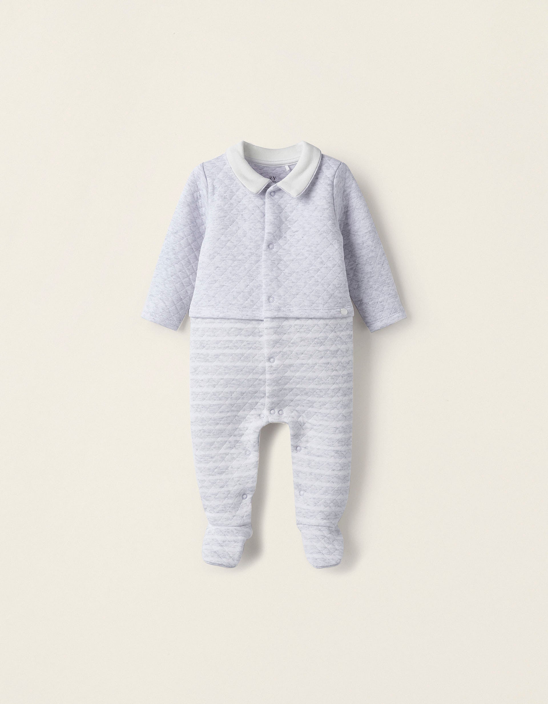 Padded Babygrow for Newborn Boys, White/Grey