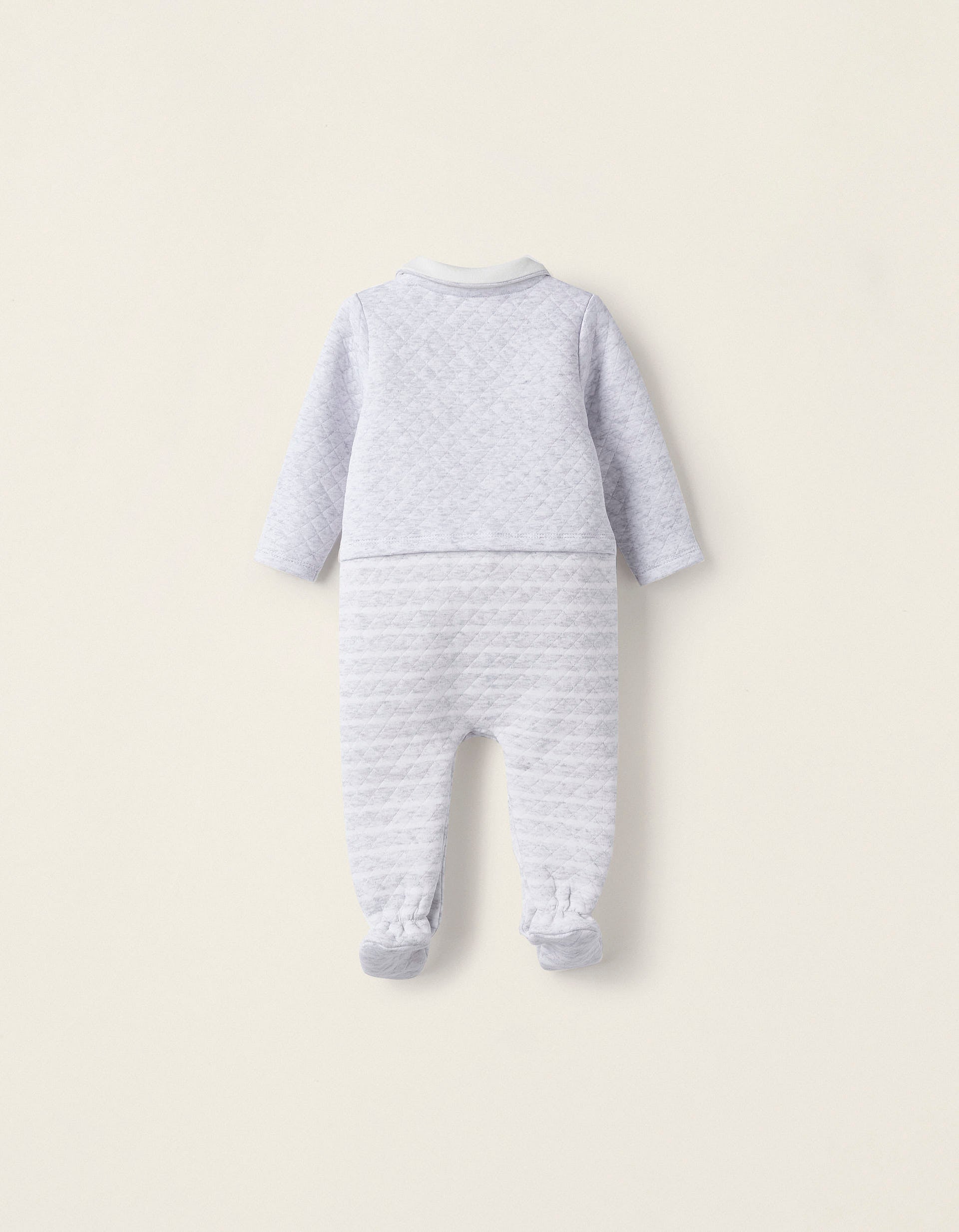 Padded Babygrow for Newborn Boys, White/Grey