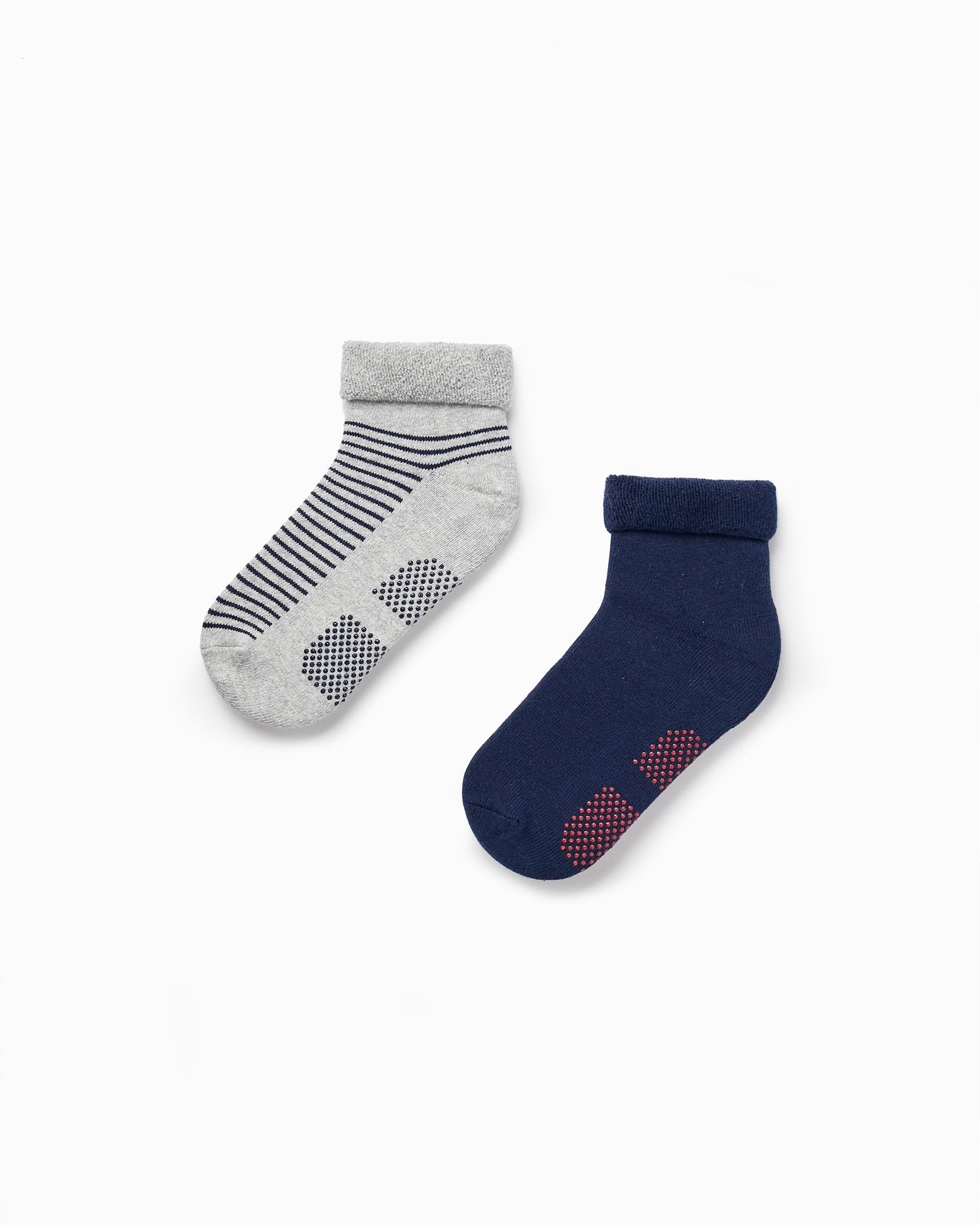 Non-slip Socks with Folds for Children, Blue/Grey
