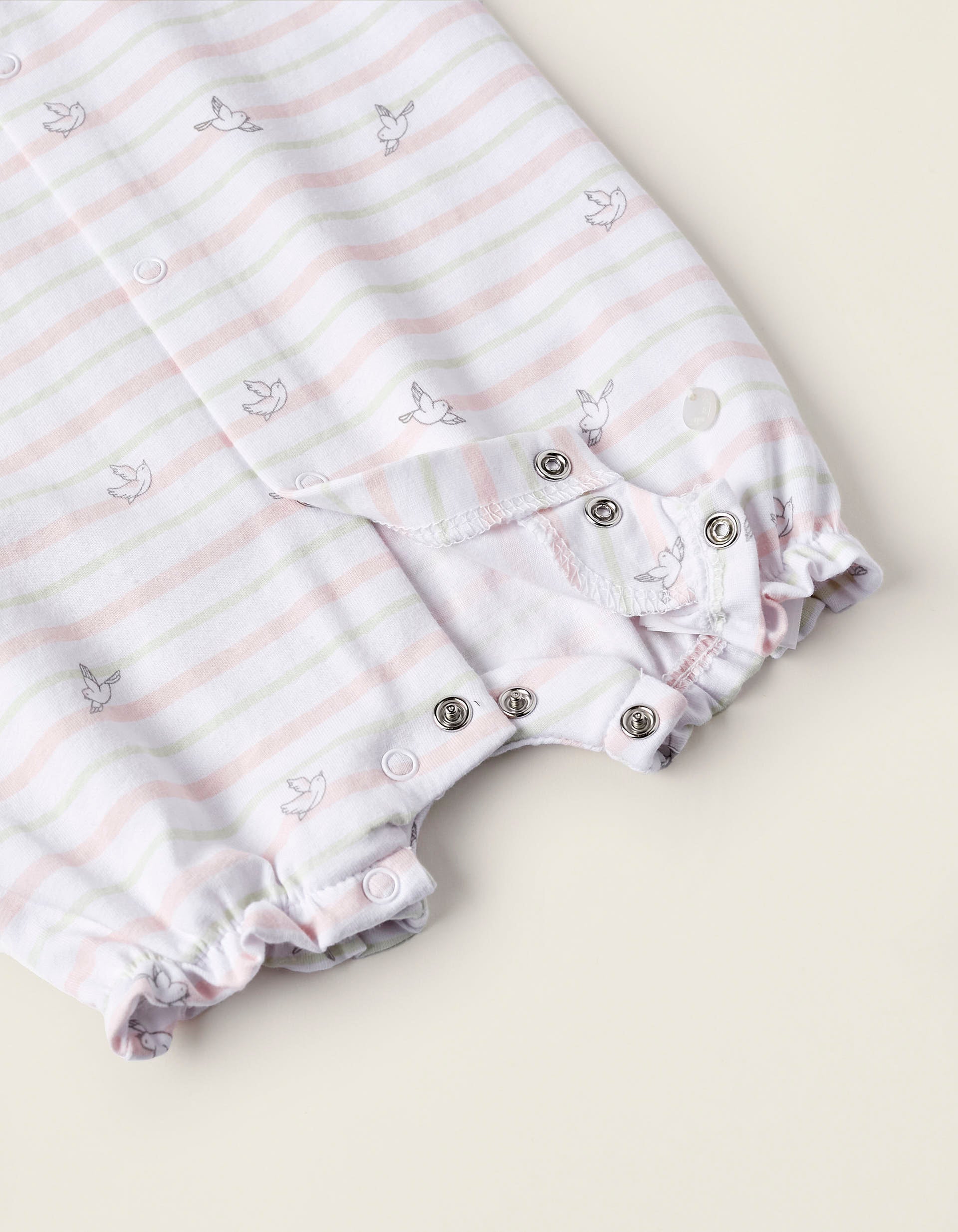 Striped Jumpsuit for Newborn Girls 'Birds', White/Green/Light Pink