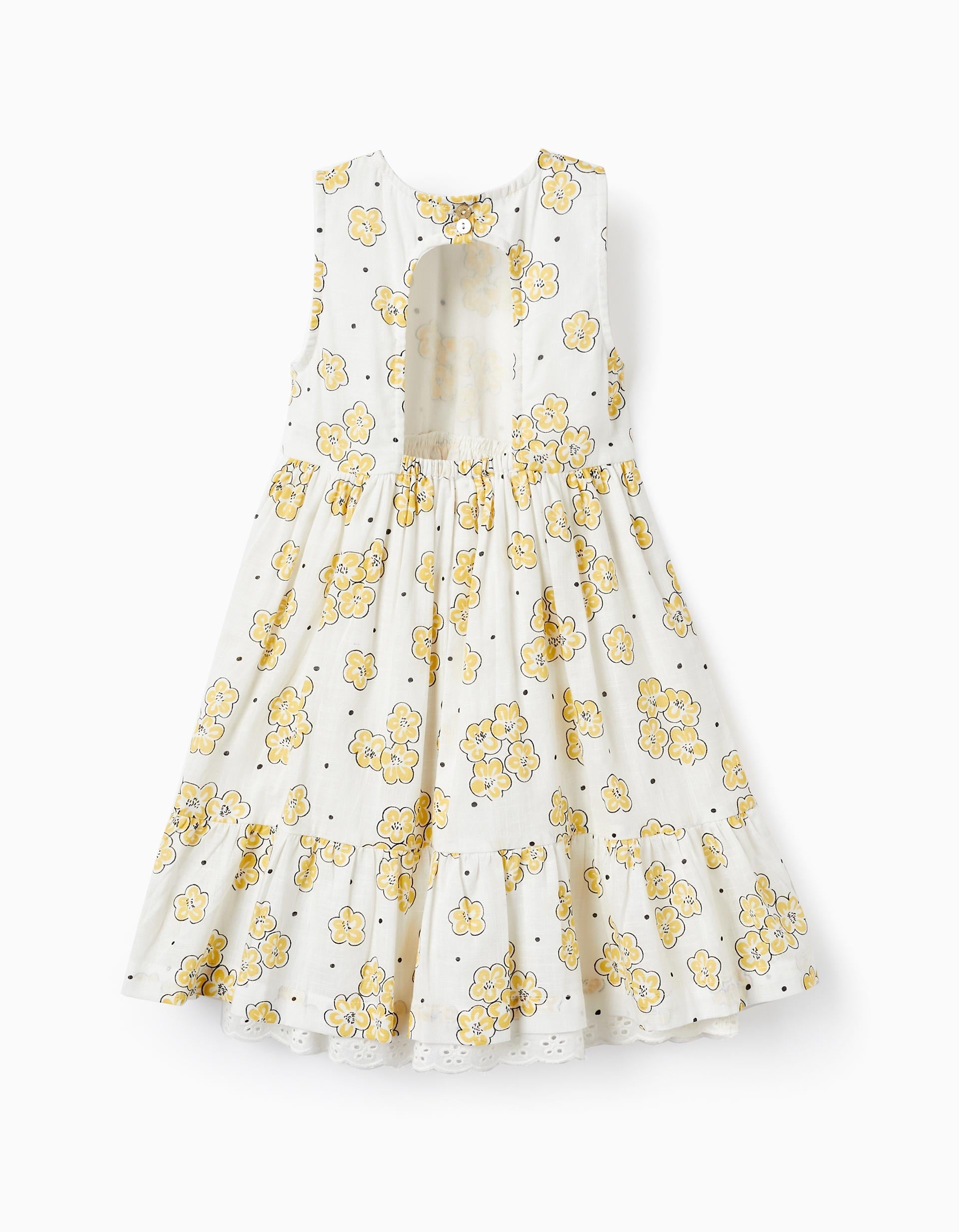 Floral Pattern Dress for Girls, White/Yellow