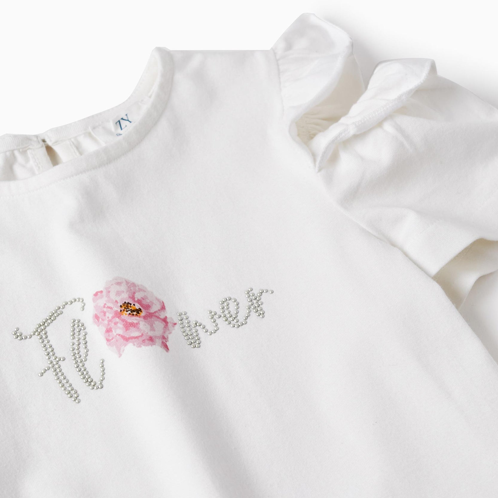 T-Shirt with Ruffles + Shorts Skirt for Girls 'Flower', White/Pink