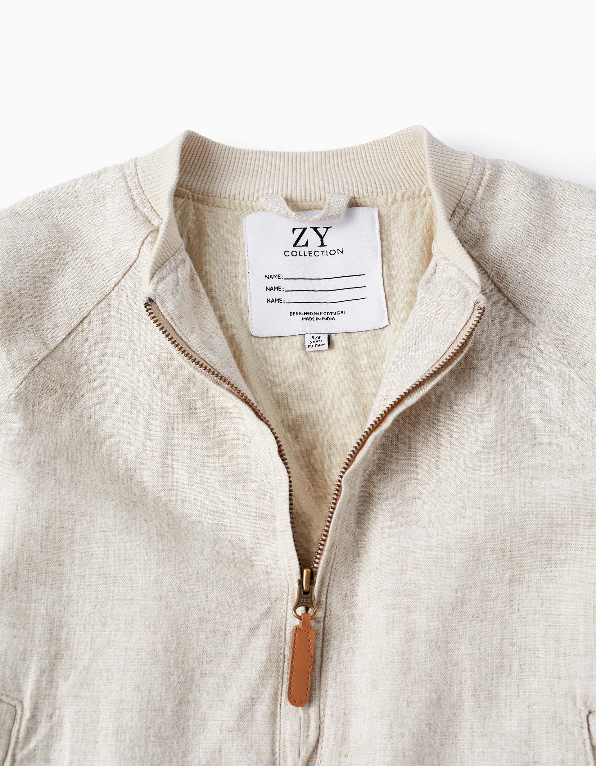 Bomber Jacket in Linen Blend for Boys, Beige