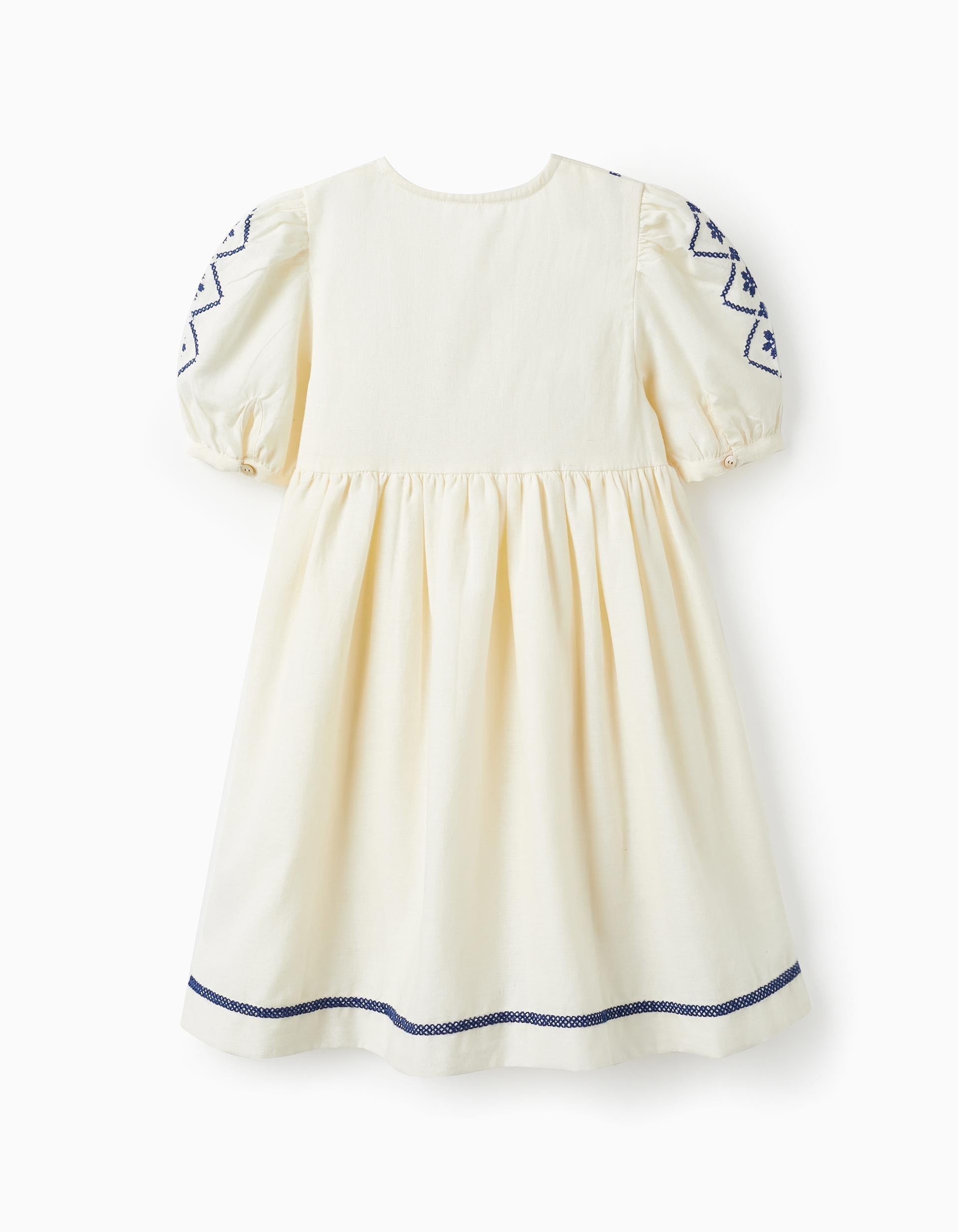 Dress in Cotton and Linen for Girls, Light Beige