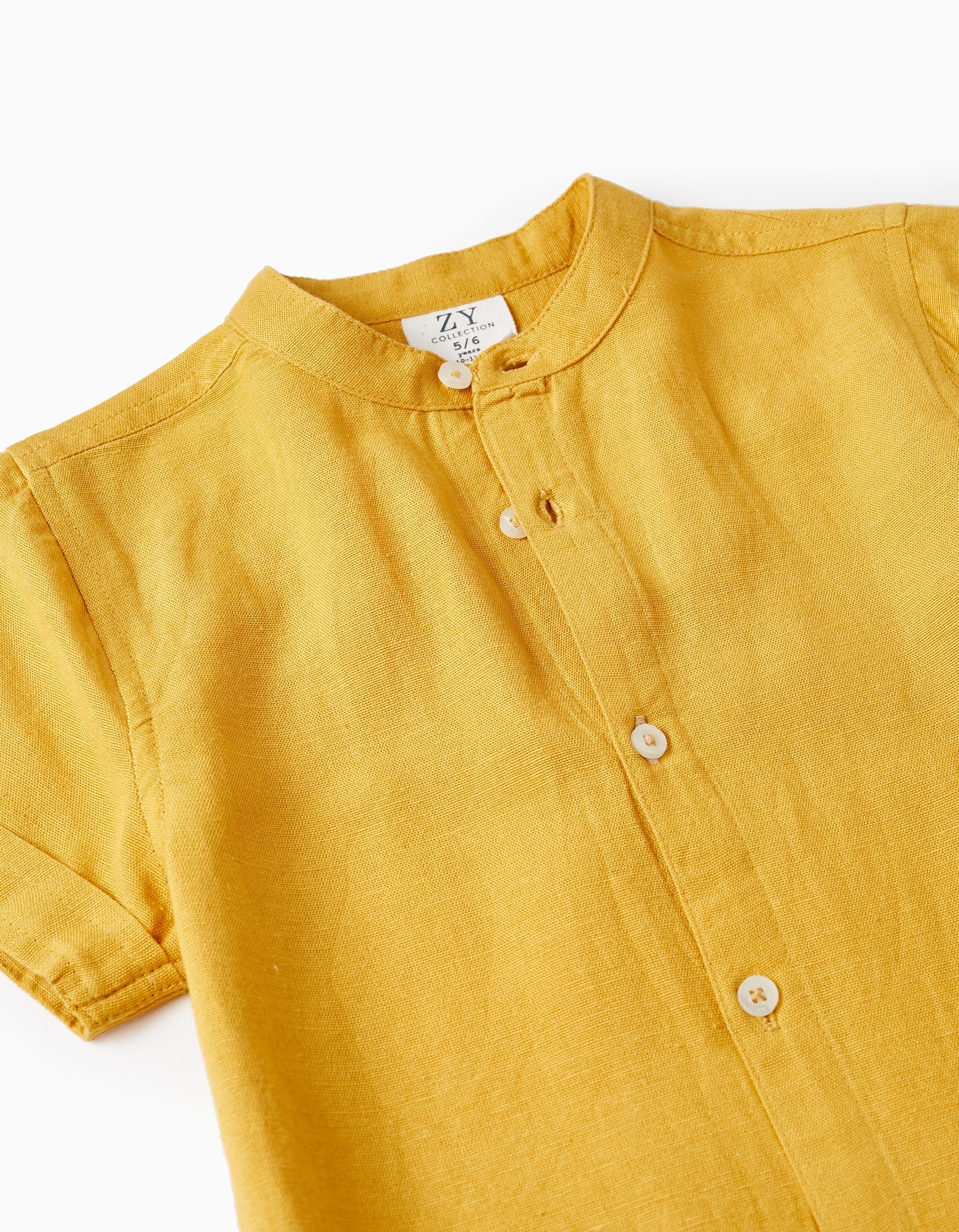 Short Sleeve Shirt with Linen for Boys, Yellow