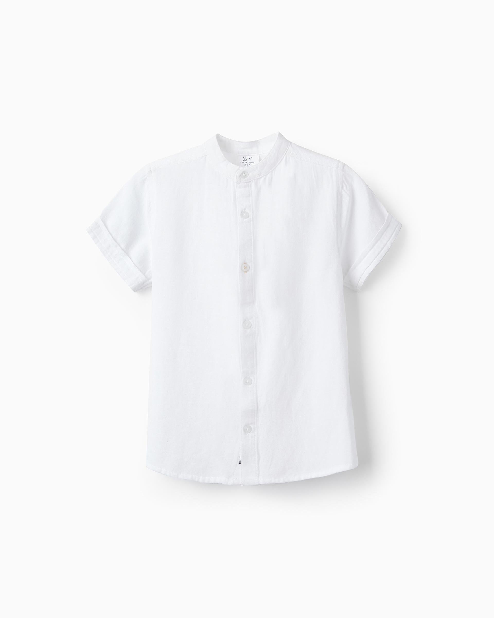 Short Sleeve Shirt with Linen for Boys, White