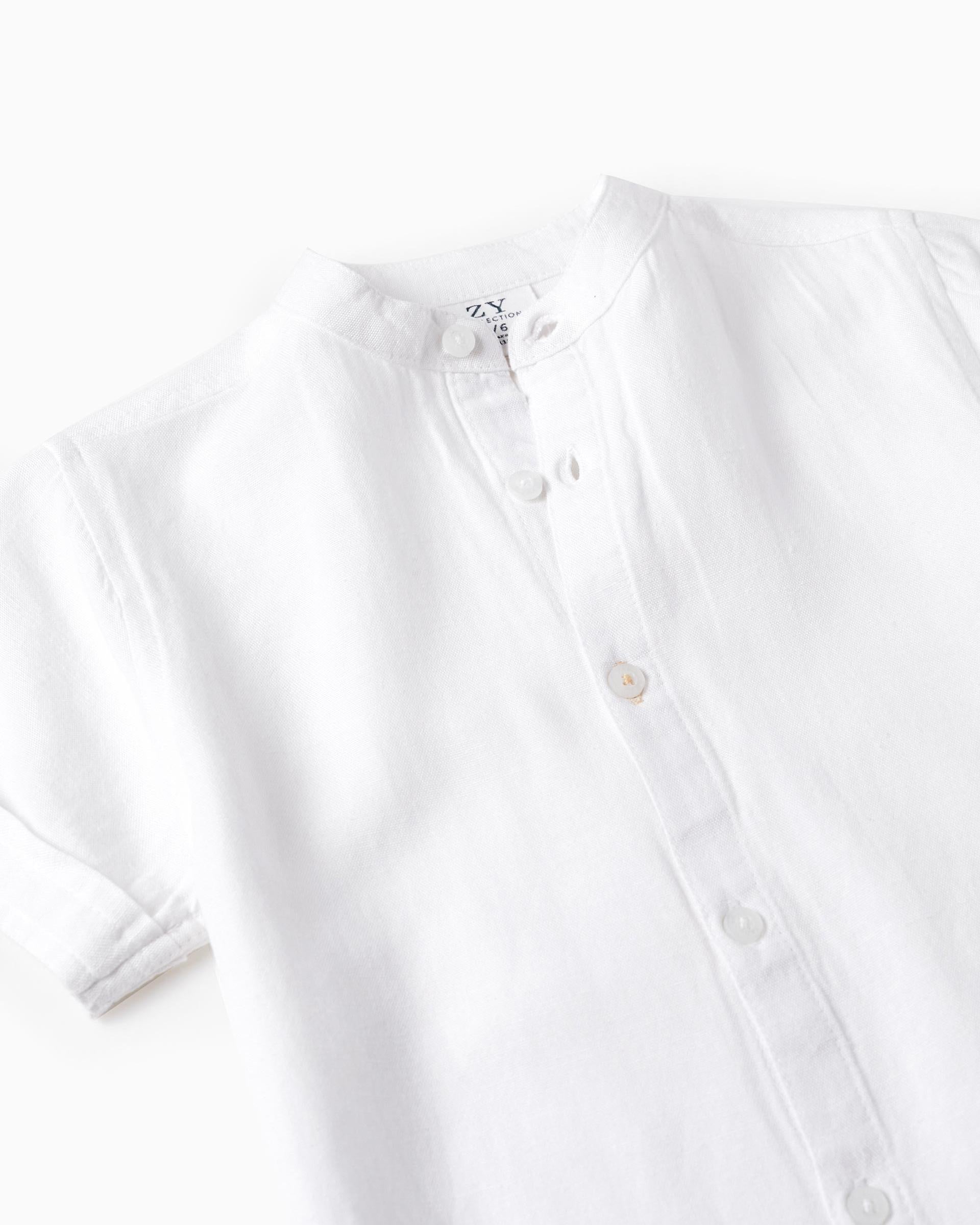 Short Sleeve Shirt with Linen for Boys, White
