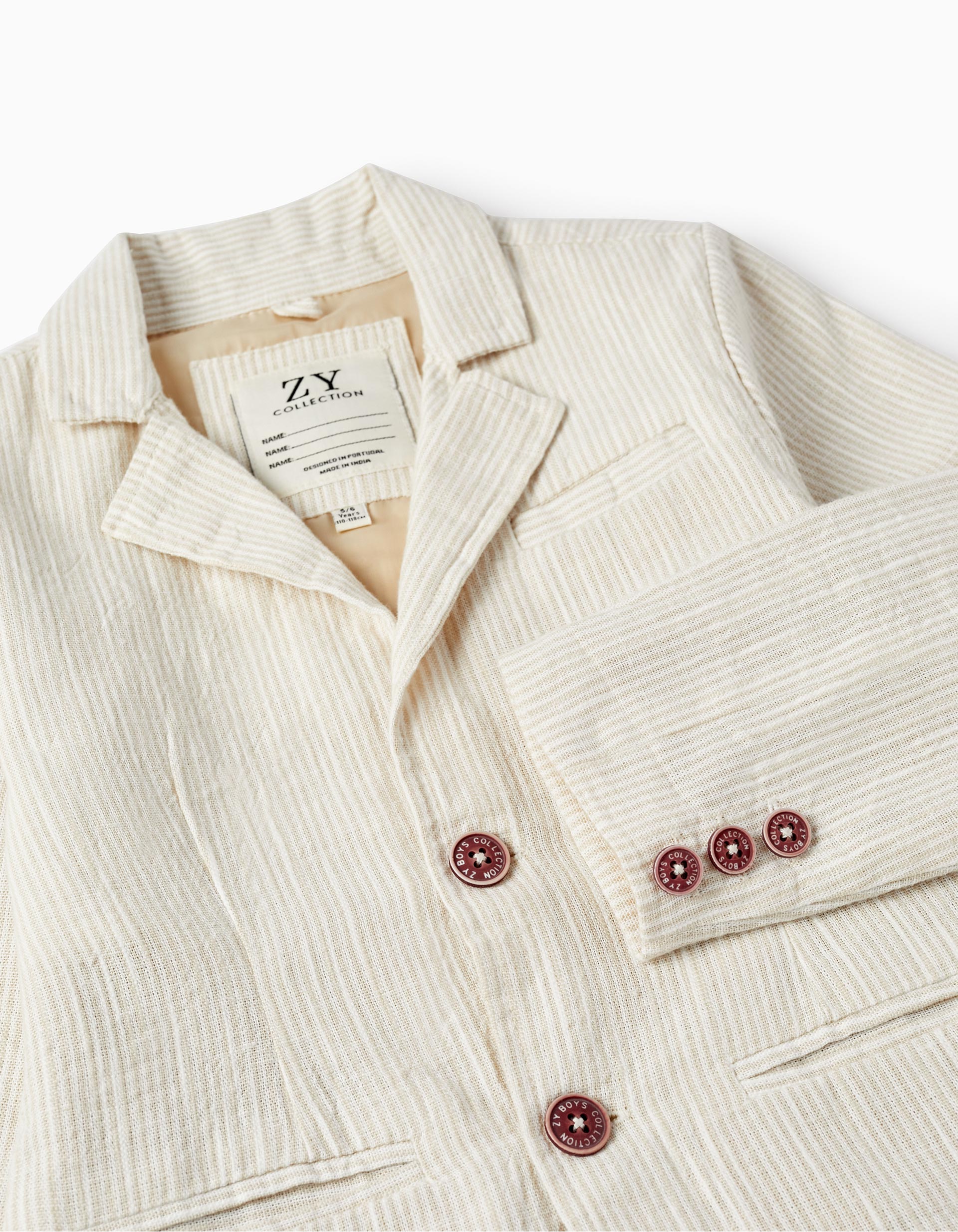 Striped Blazer for Boys, White/Beige