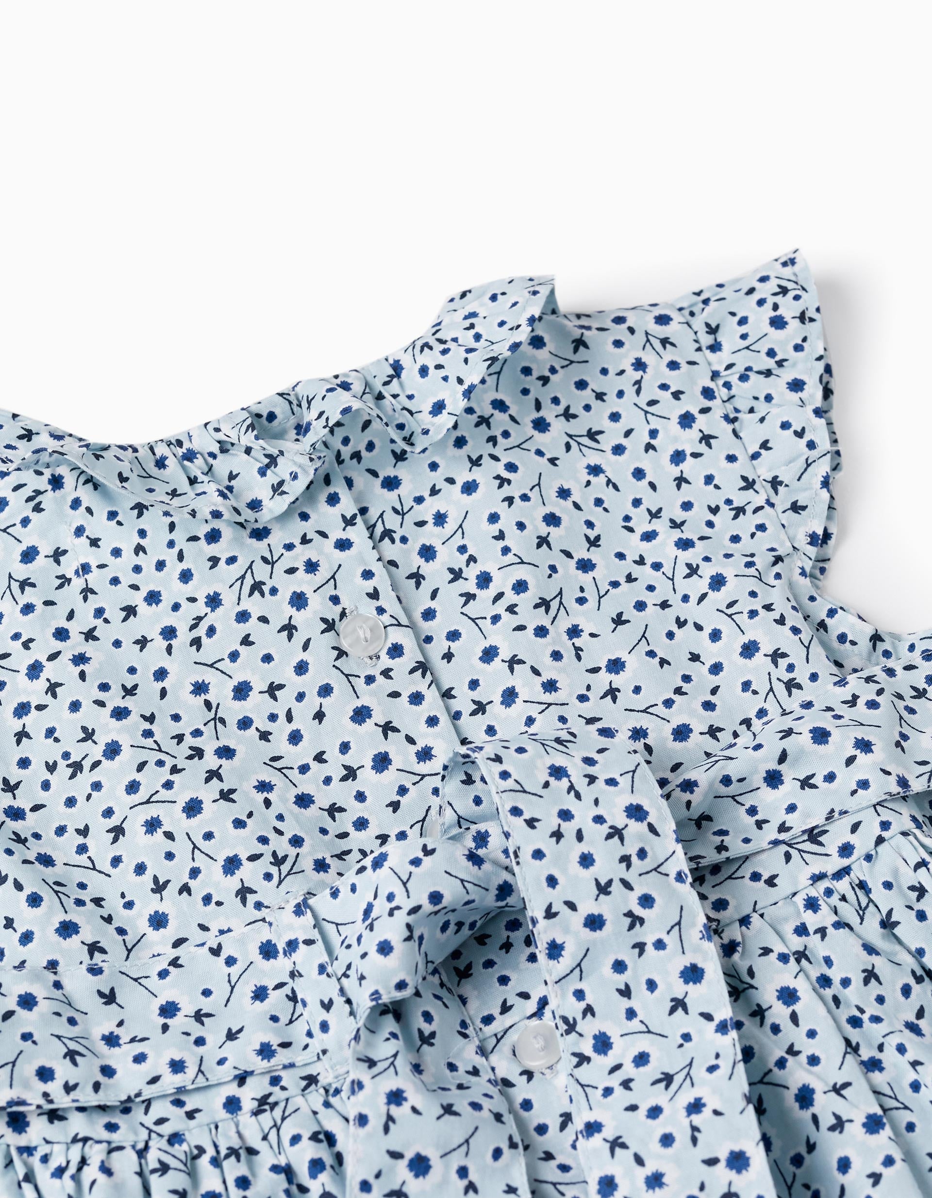 Floral Dress with Ruffles for Baby Girls, Light Blue