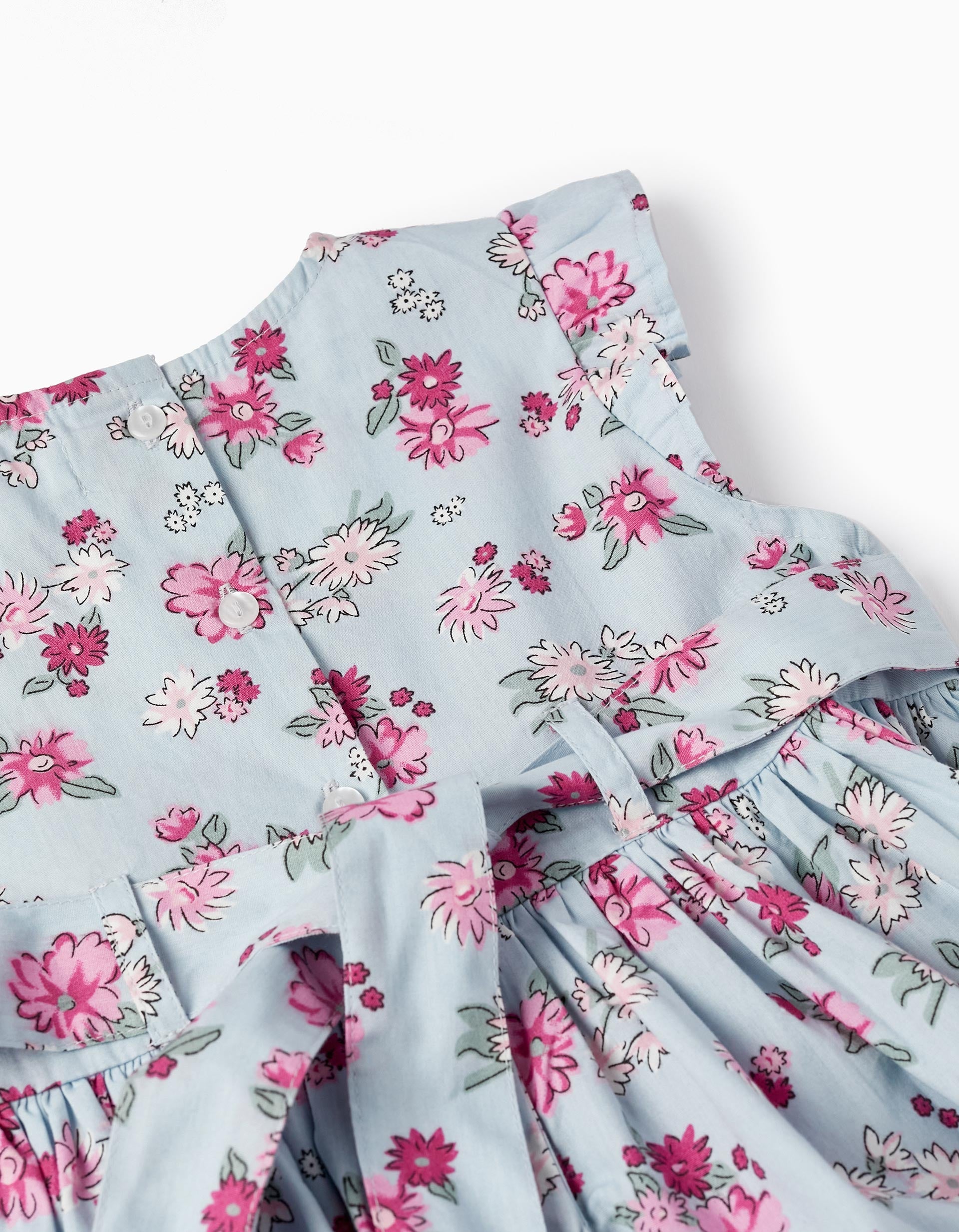 Floral Dress with Ruffles for Girls, Light Blue