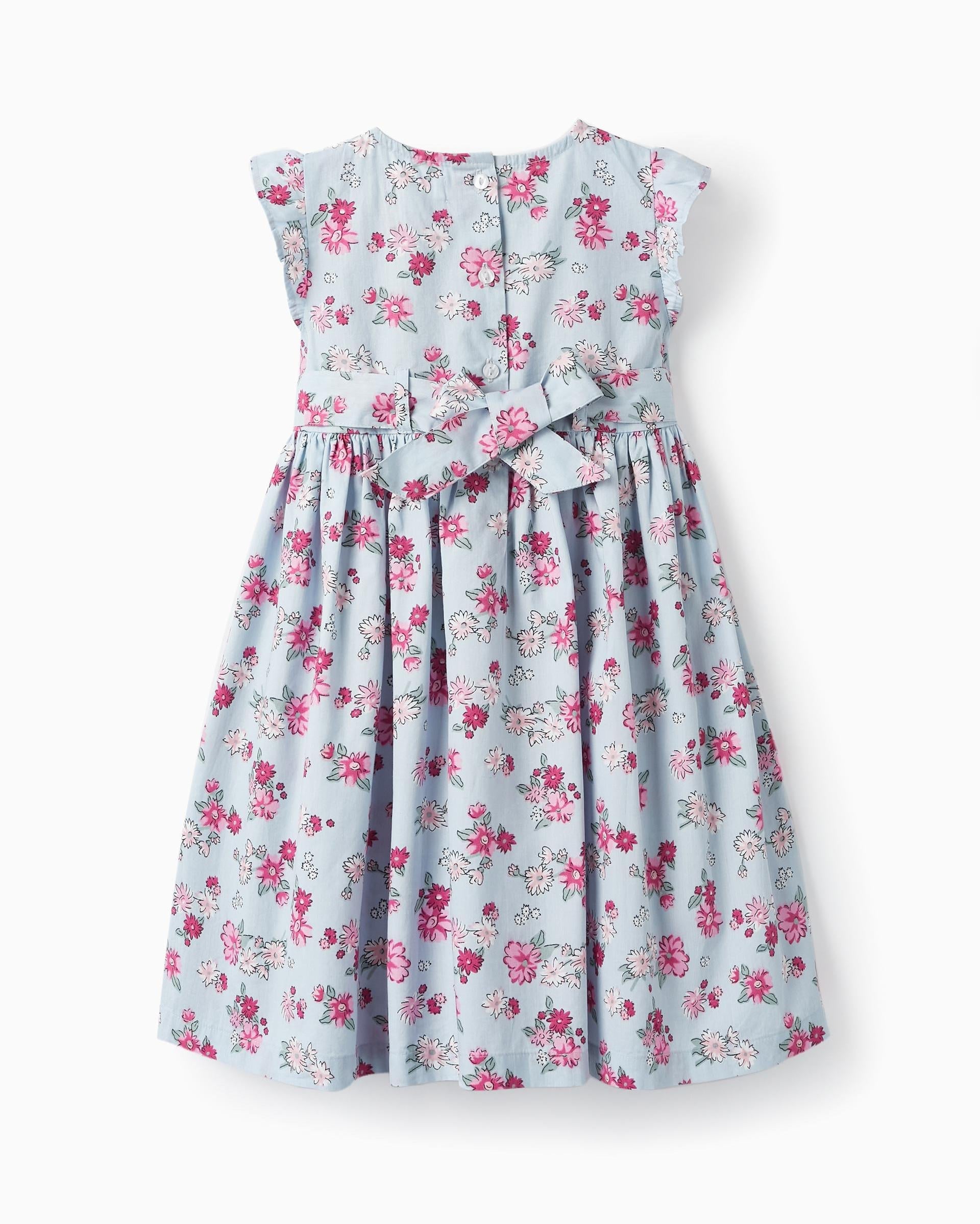 Floral Dress with Ruffles for Girls, Light Blue