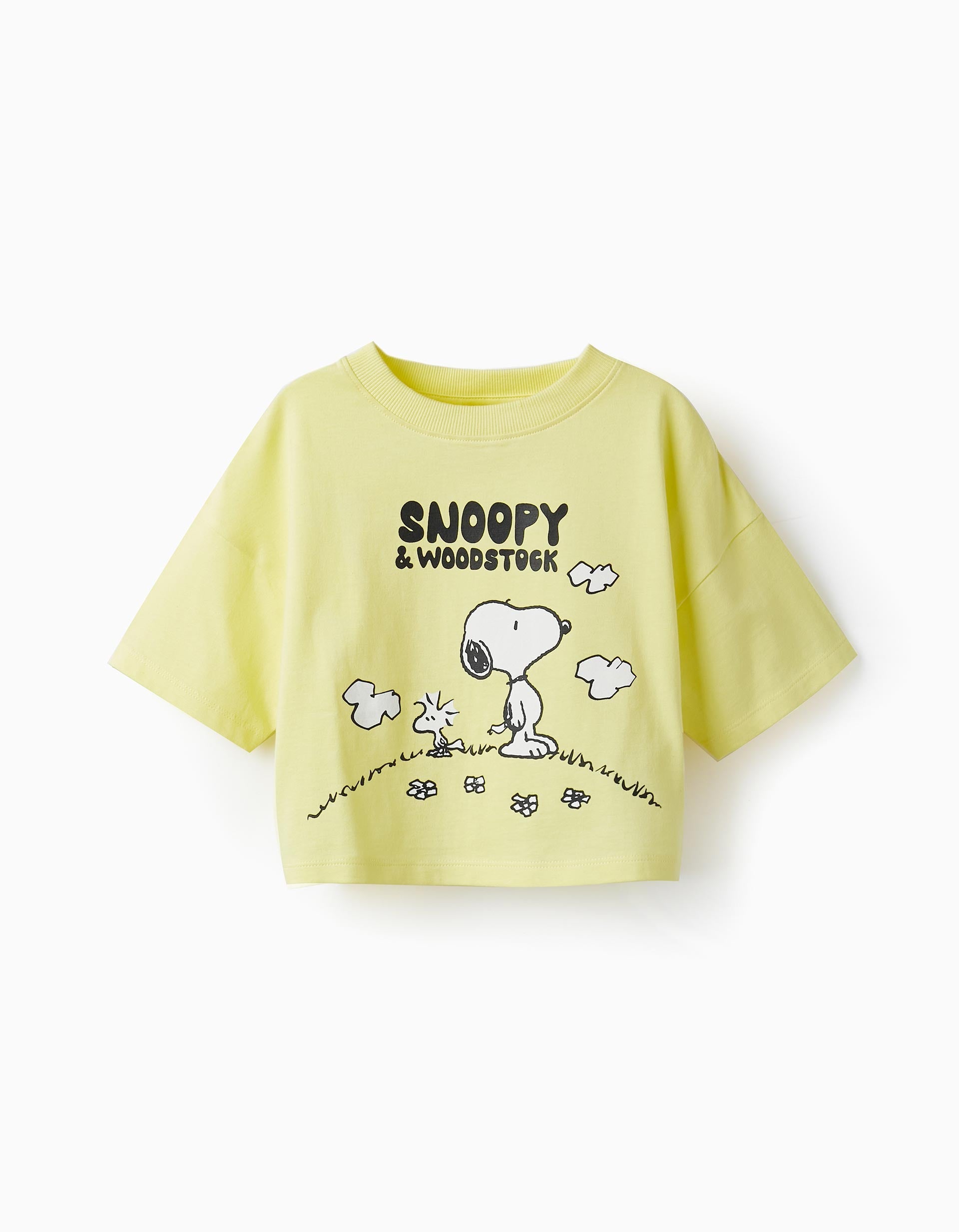 Short Sleeve Cotton T-Shirt for Girls 'Snoopy & Woodstock', Yellow