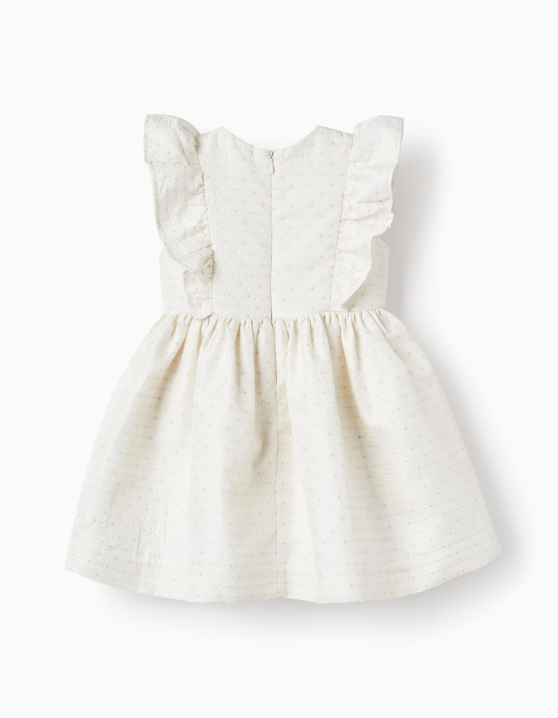 Dress with Ruffles for Baby Girls, White/Gold