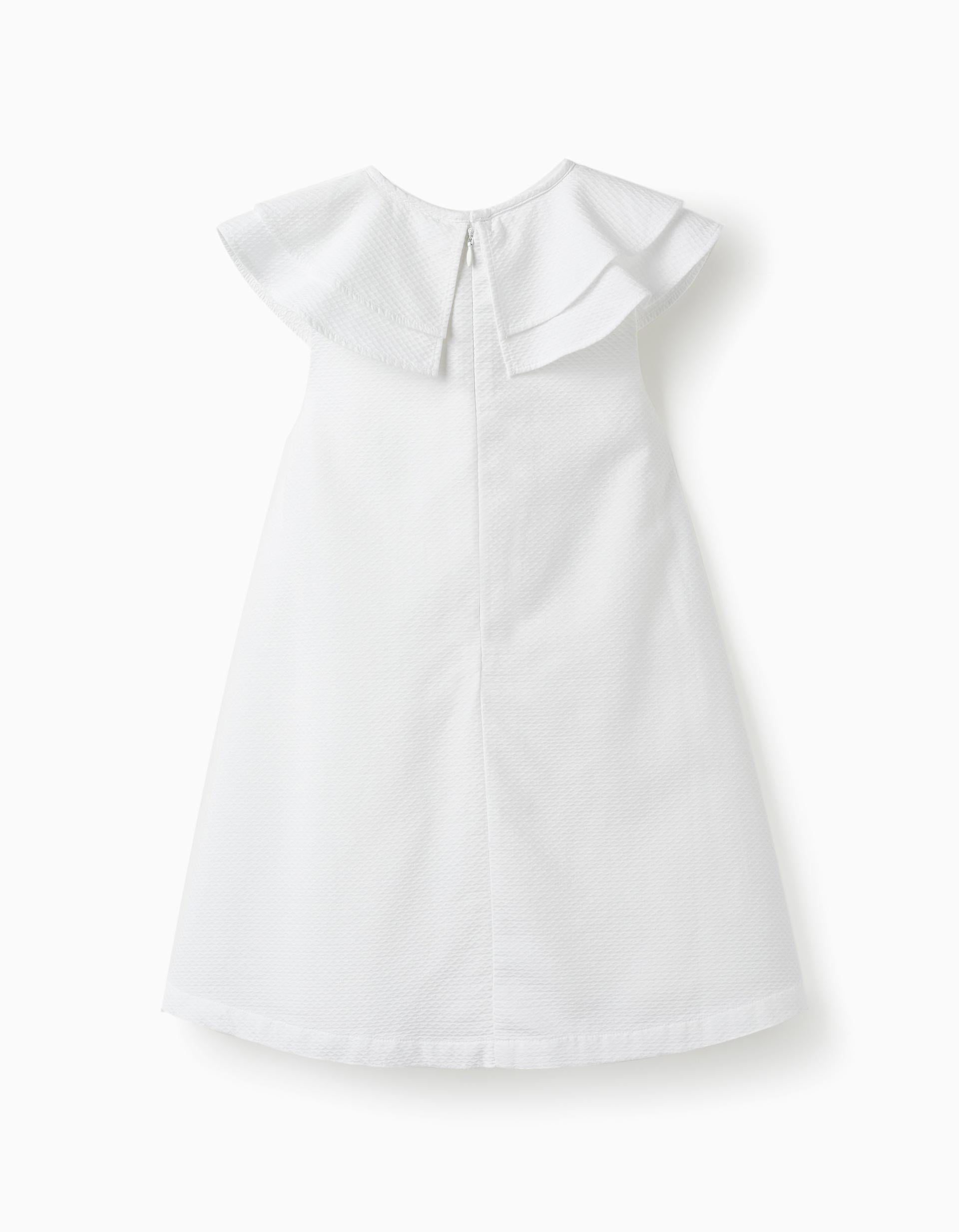 Cotton Dress with Ruffles for Girls 'Special Days', White