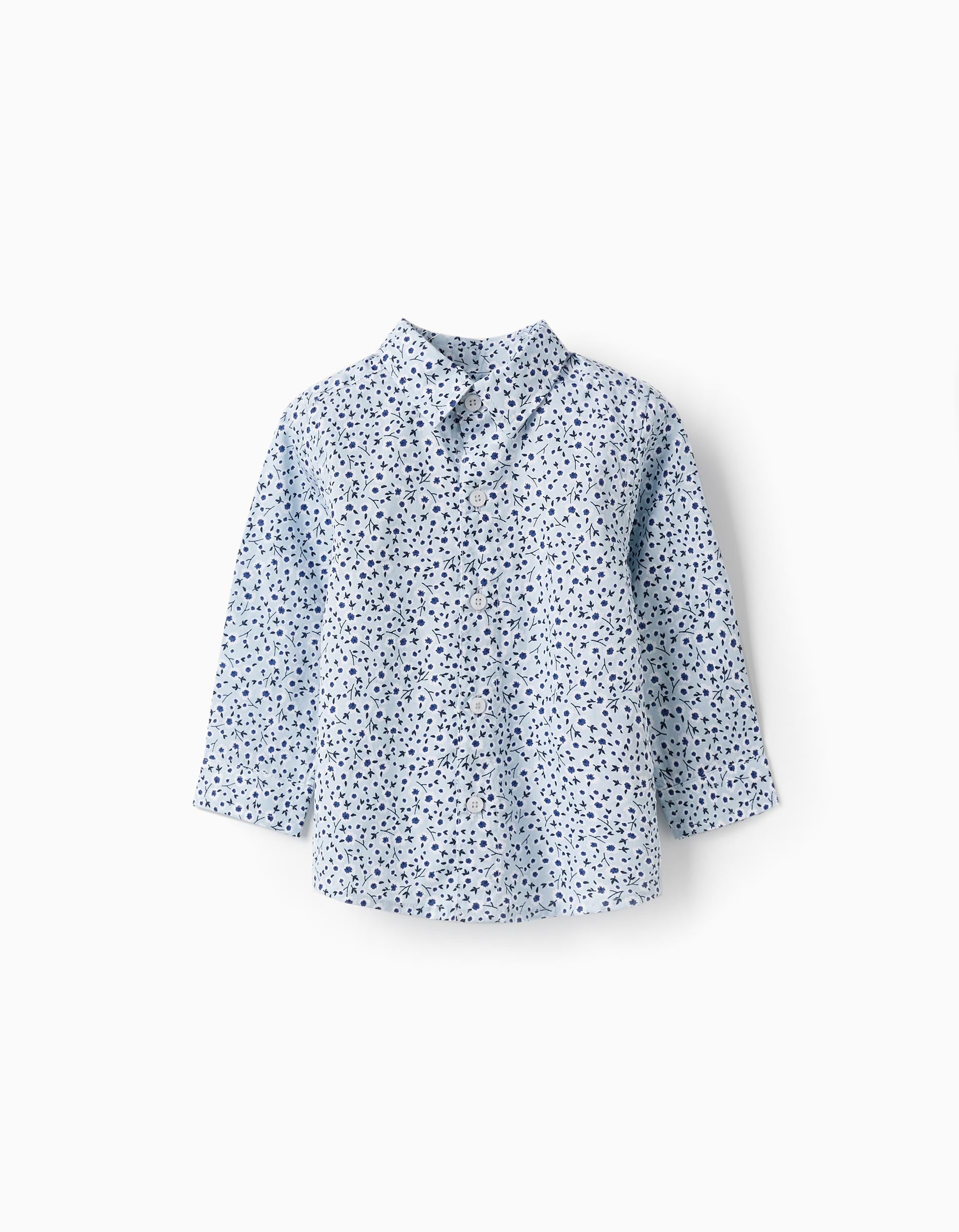 Shirt with Floral Pattern for Baby Boys, Blue/White/Dark Blue