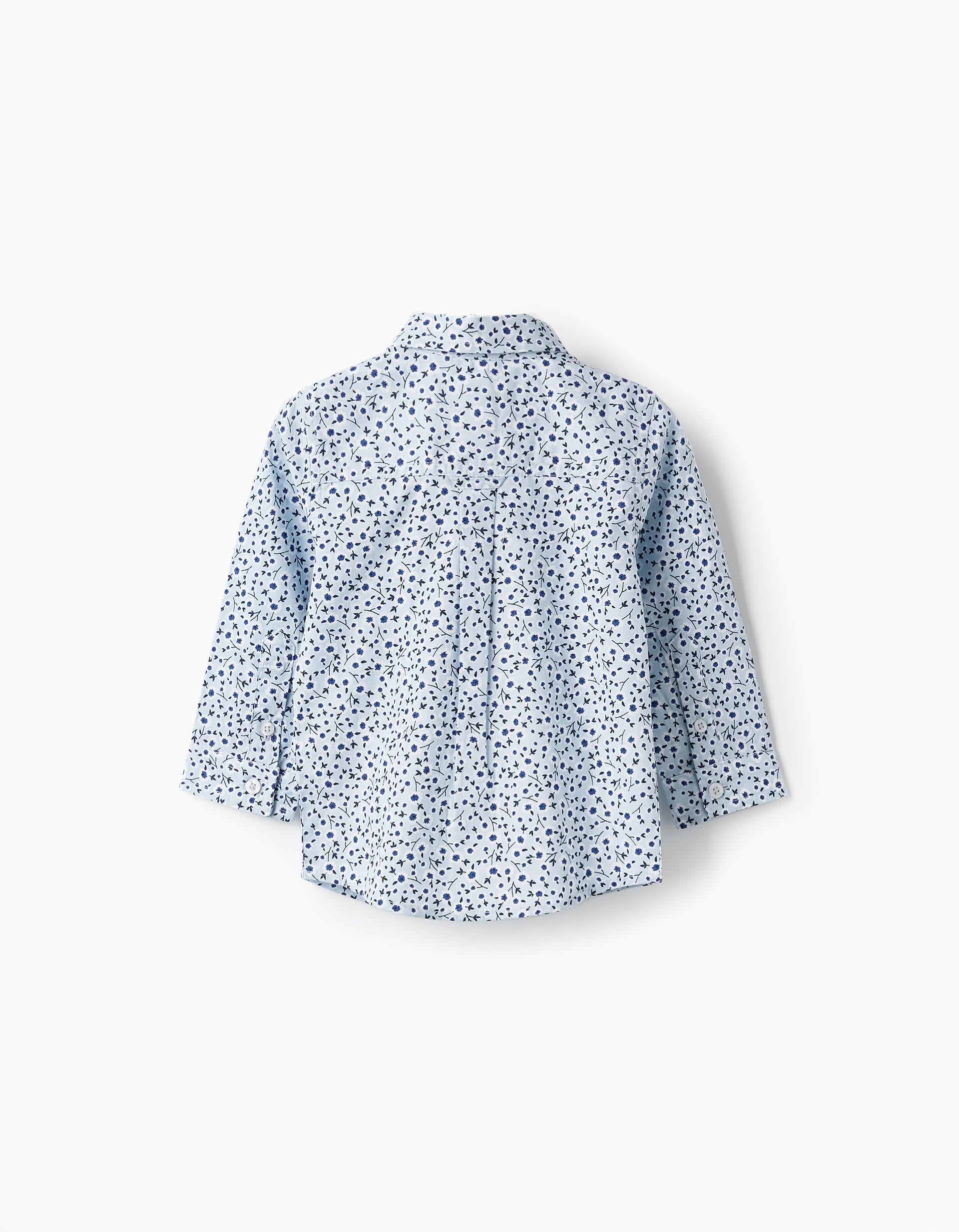 Shirt with Floral Pattern for Baby Boys, Blue/White/Dark Blue