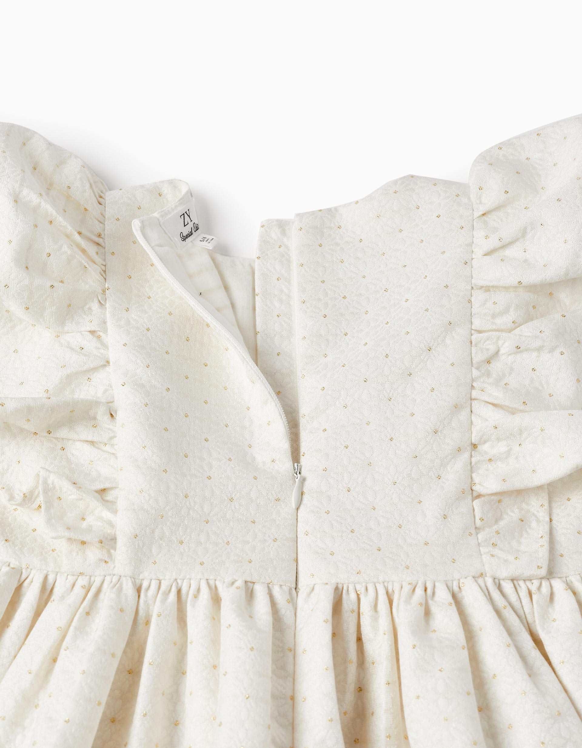 Dress with Ruffles for Girls, White/Gold