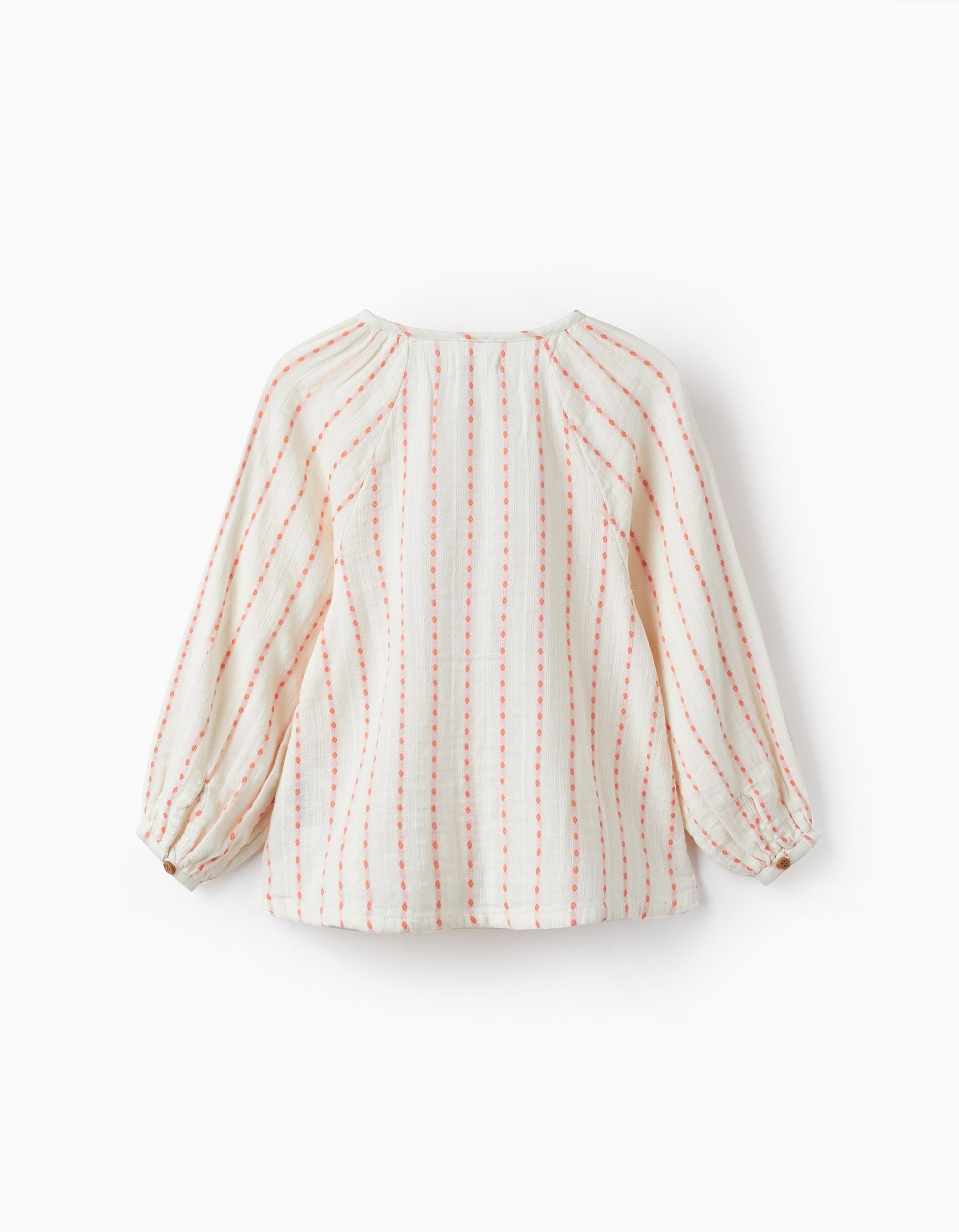 Cotton Shirt for Girls, White/Salmon