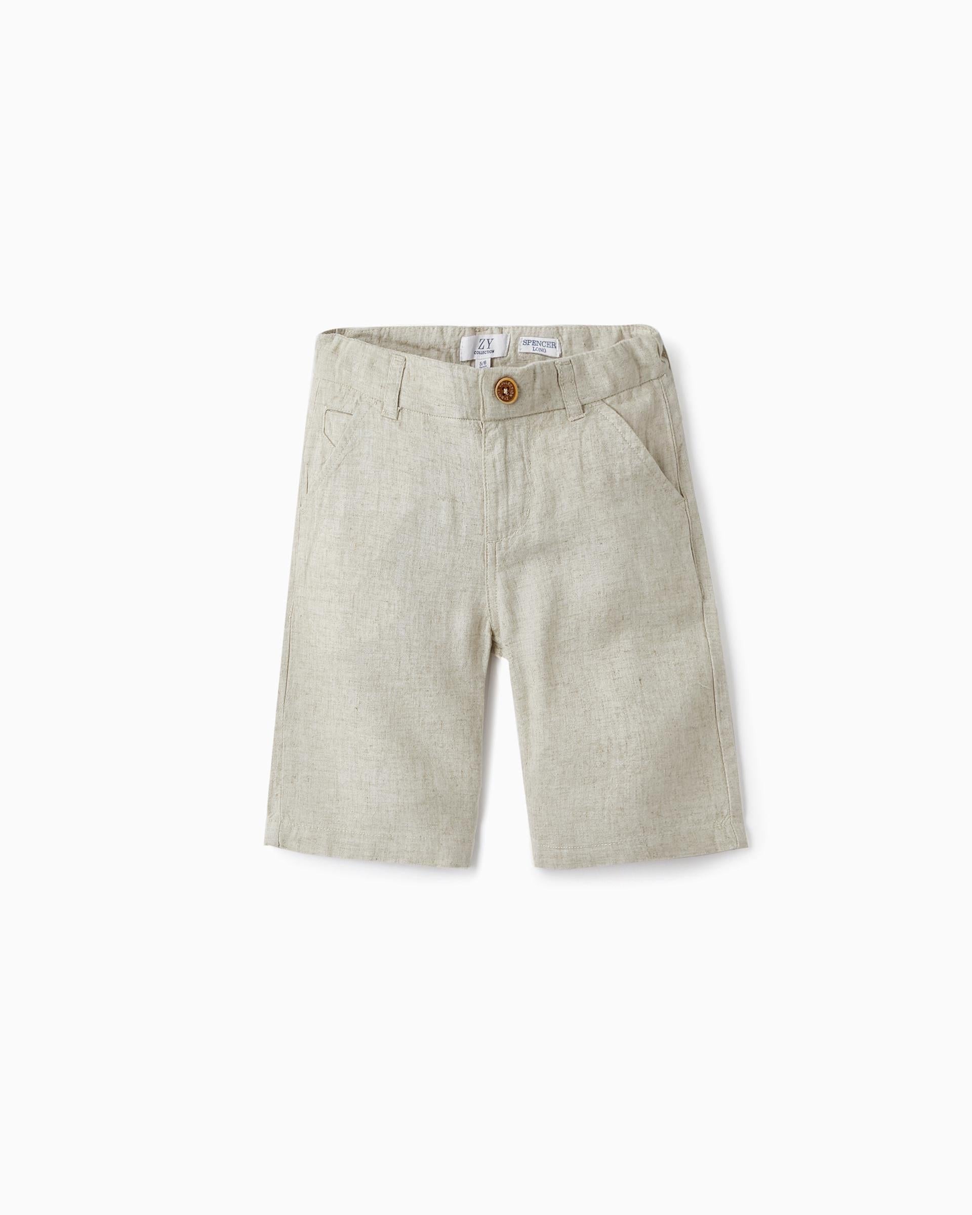Chino Shorts with Linen for Boys, Beige
