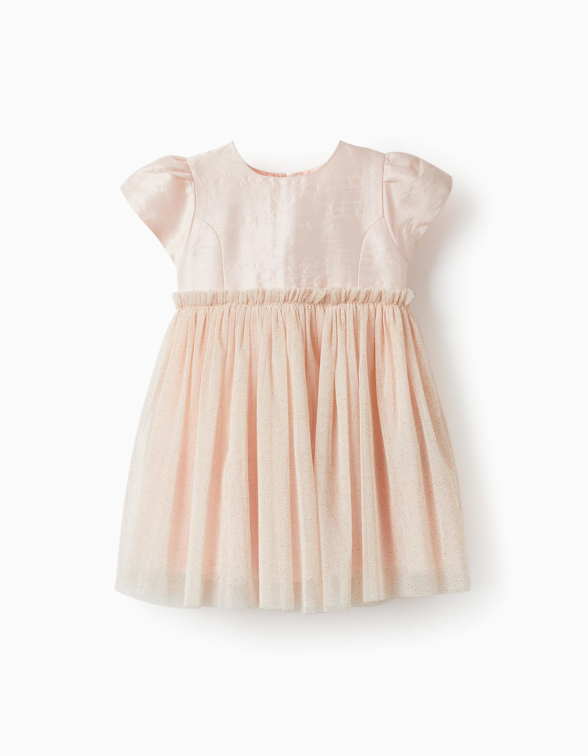 Dress with Tulle Skirt and Golden Glitter for Baby Girls, Pink