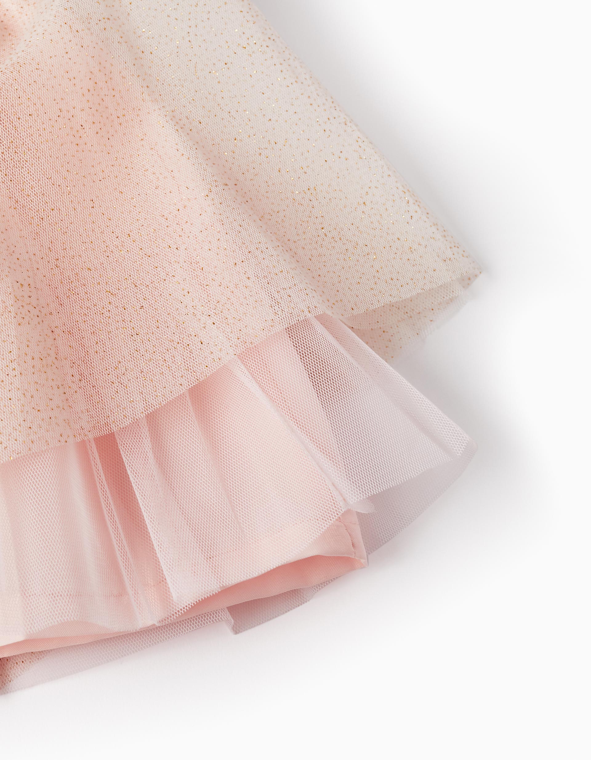 Dress with Tulle Skirt and Golden Glitter for Baby Girls, Pink